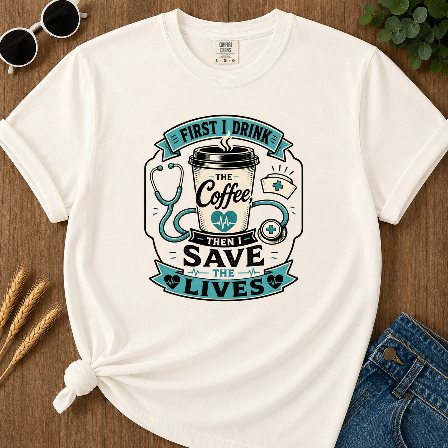 First I Drink The Coffee T-Shirt - Ivory