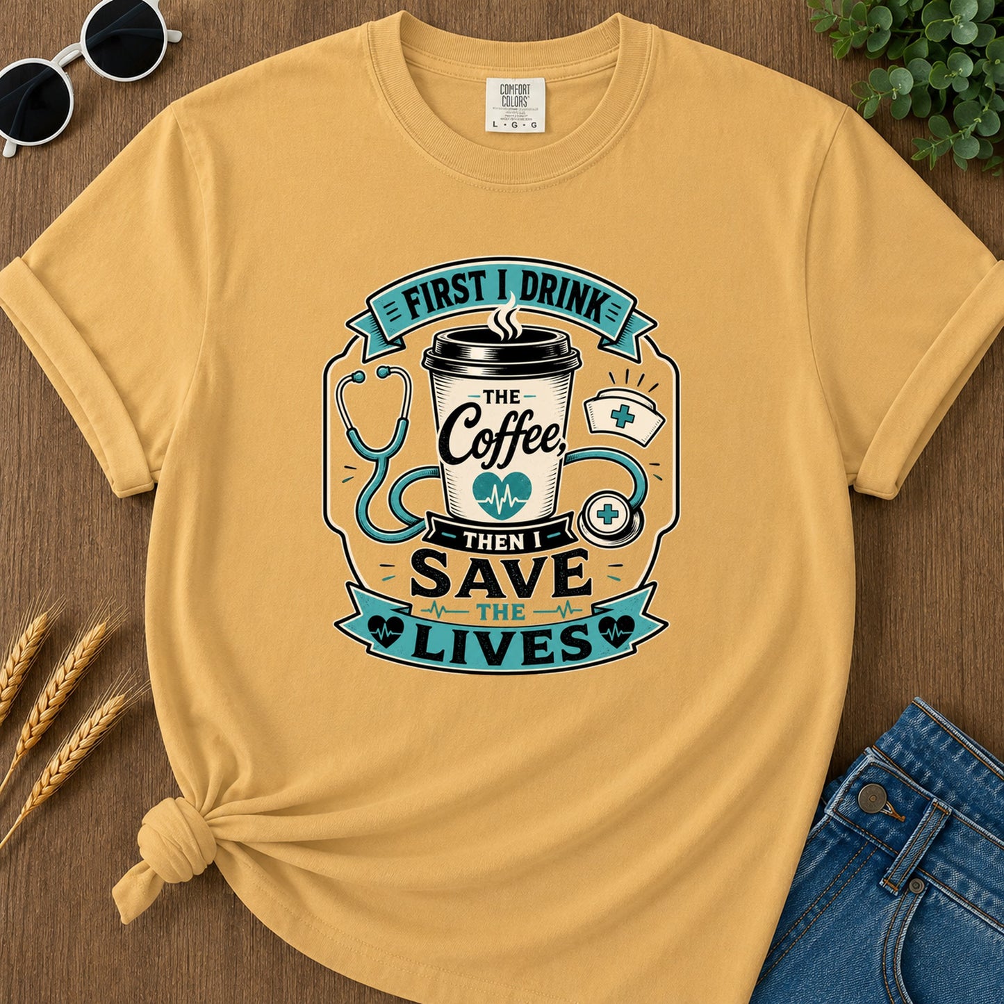 First I Drink The Coffee T-Shirt - Mustard