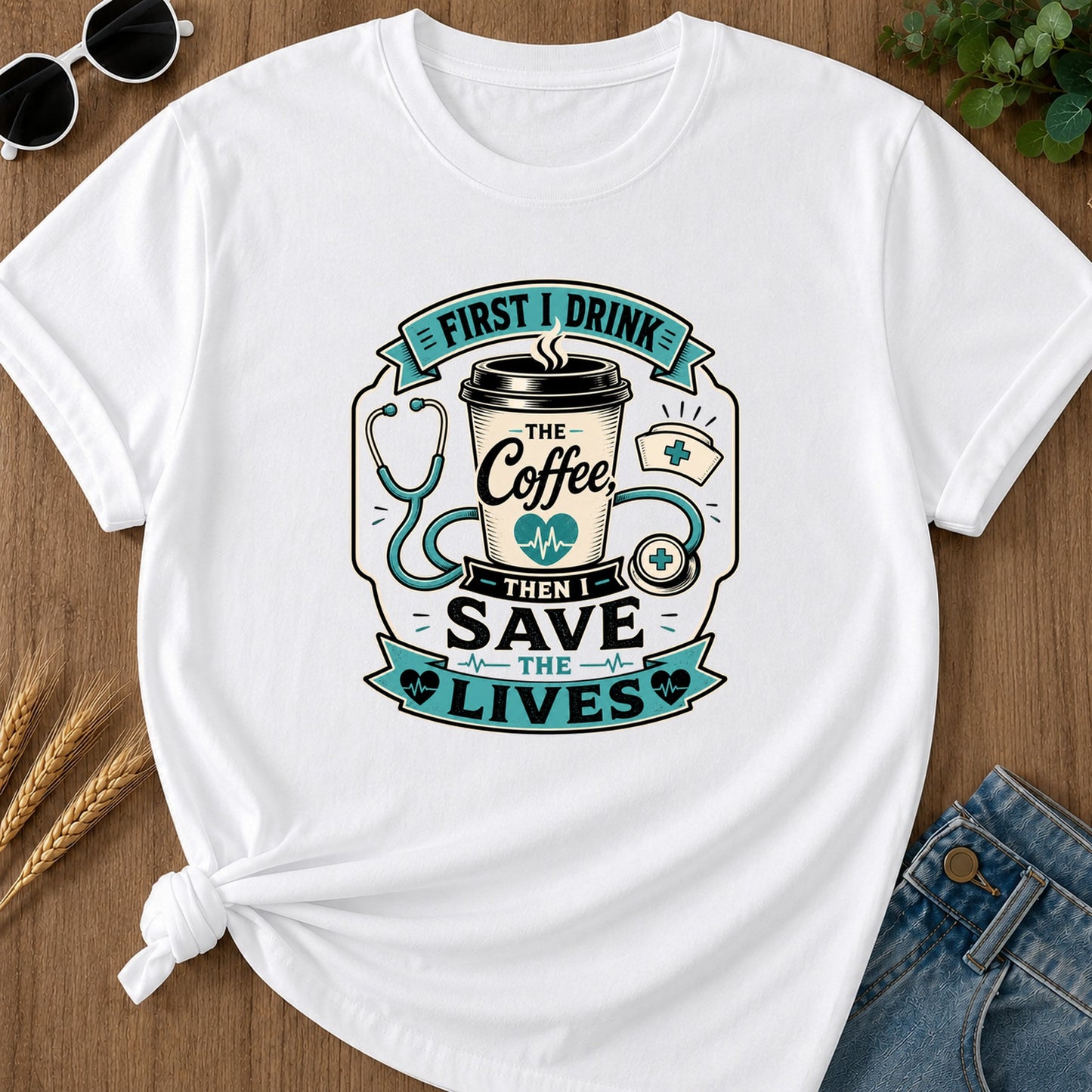 First I Drink The Coffee T-Shirt - White