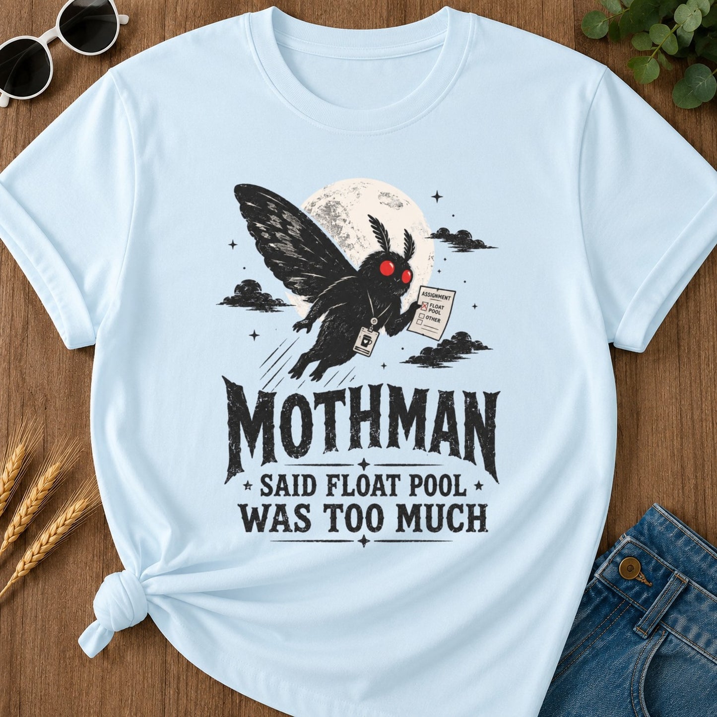 Float Pool Mothman T-shirt - Chambray Mockup