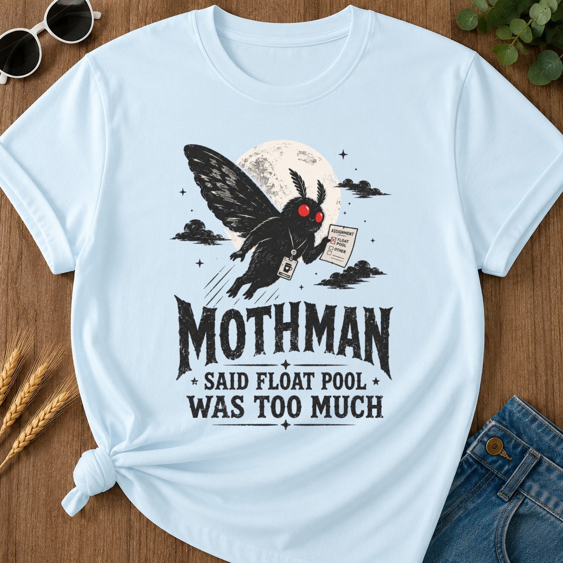 Float Pool Mothman T-shirt - Chambray Mockup