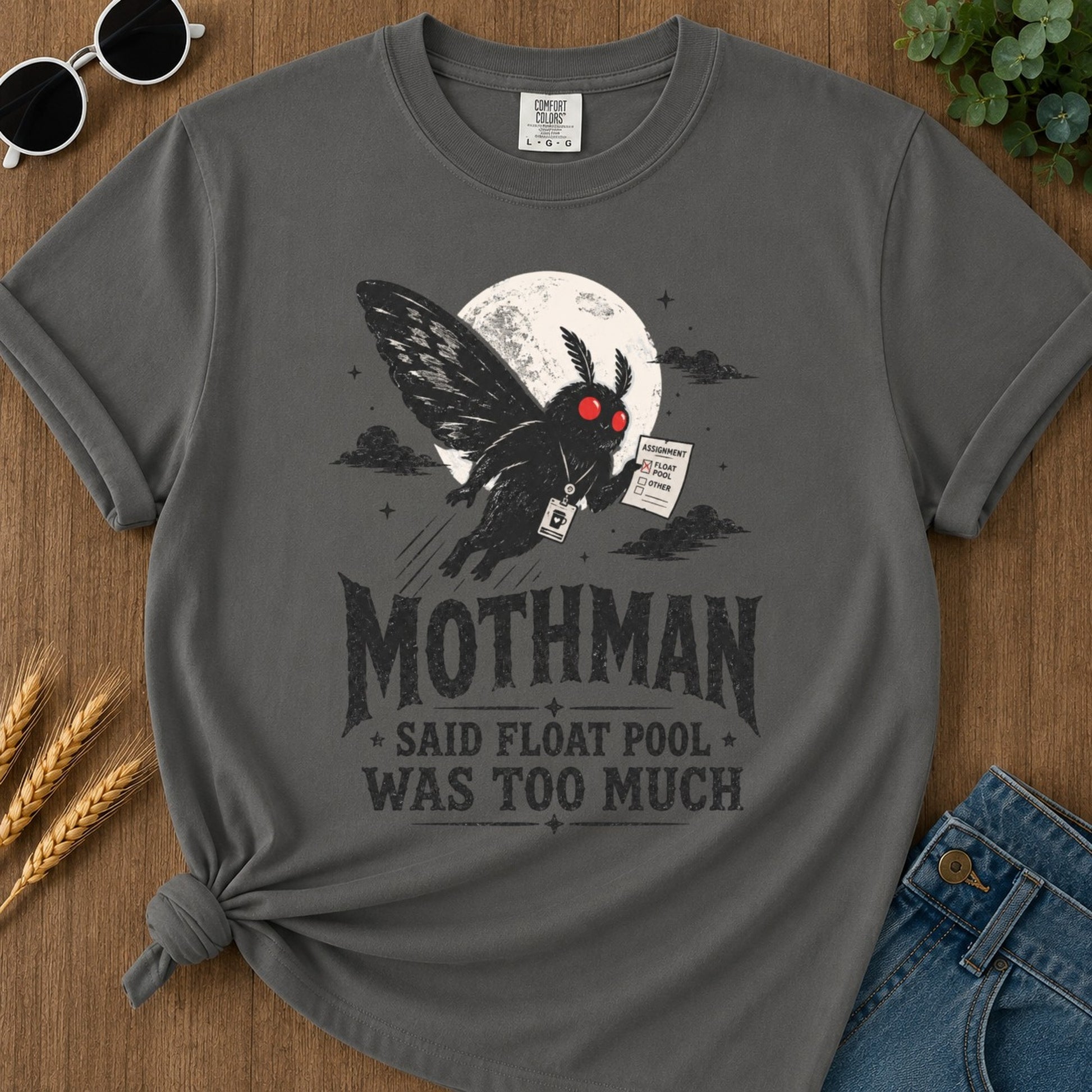 Float Pool Mothman T-shirt - Pepper Mockup
