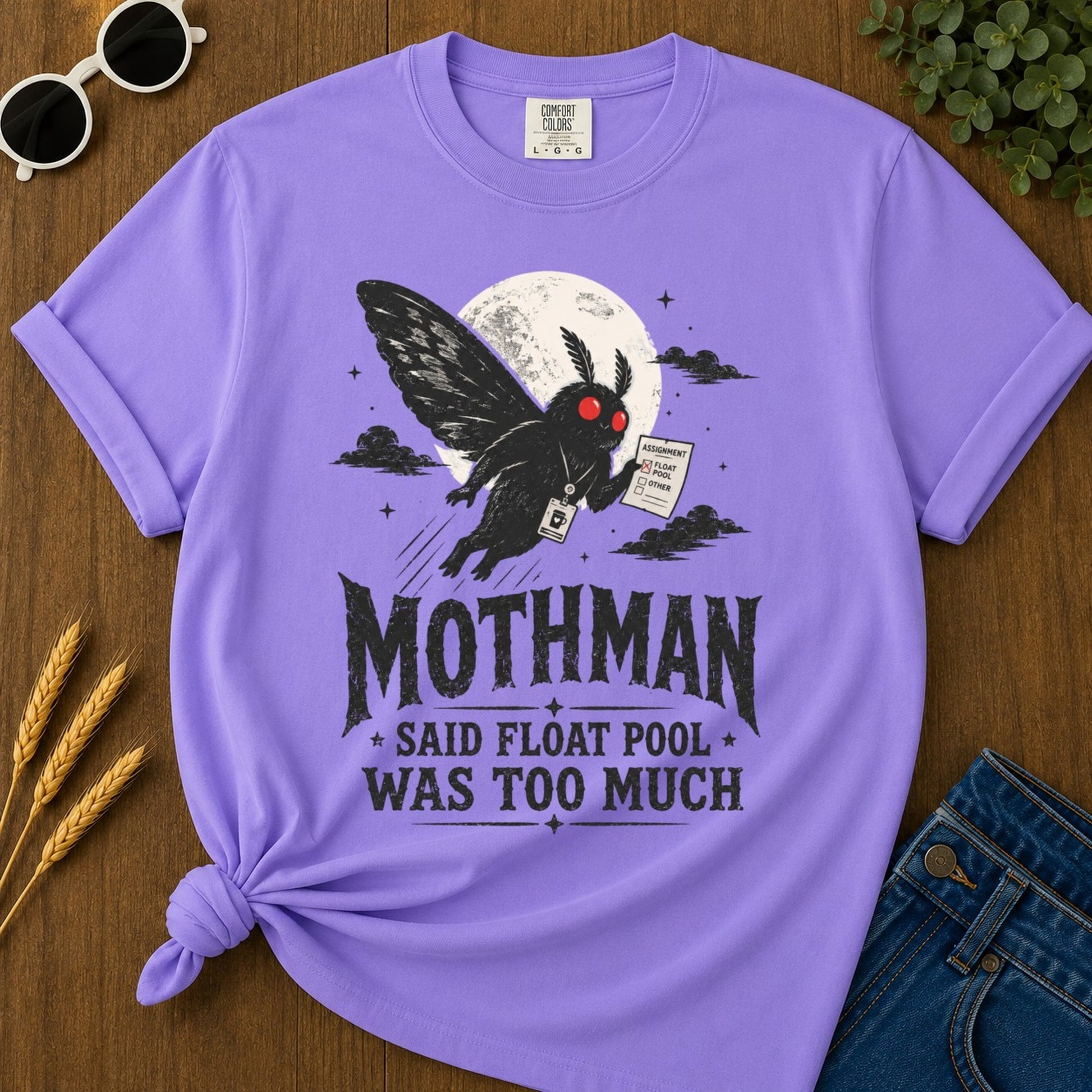 Float Pool Mothman T-shirt - Violet Mockup