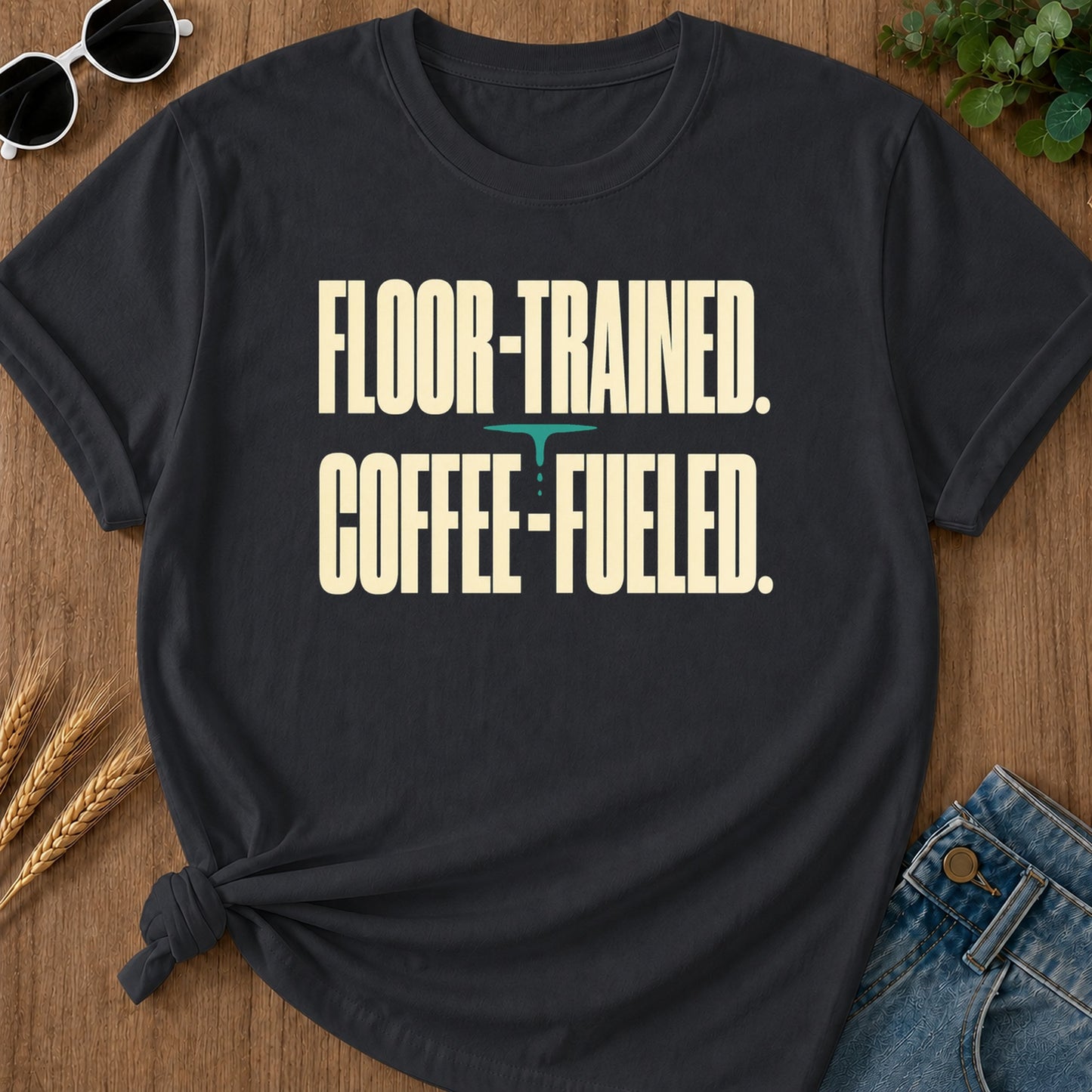 Floor Trained Coffee Fueled T-Shirt - Graphite