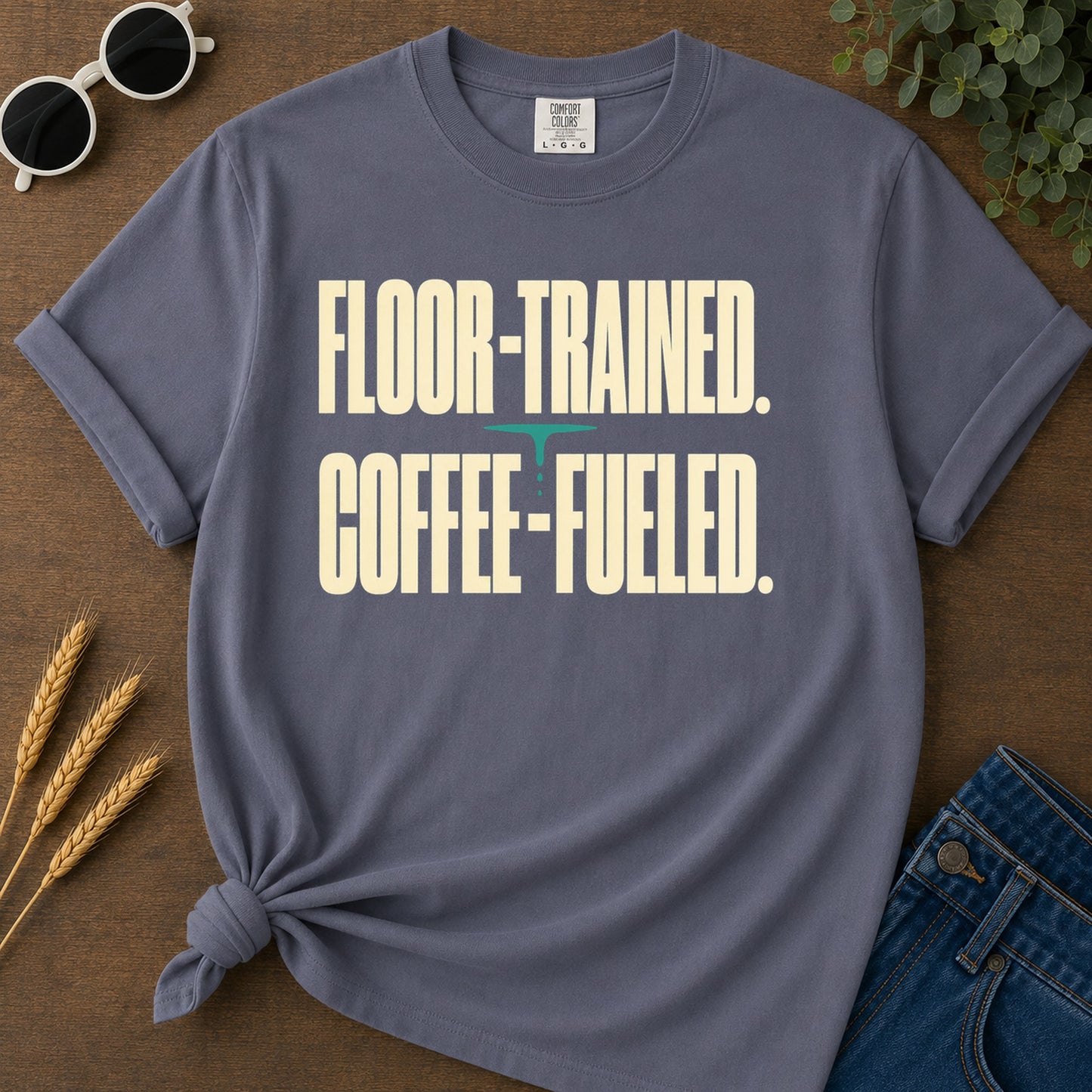 Floor Trained Coffee Fueled T-Shirt - Navy