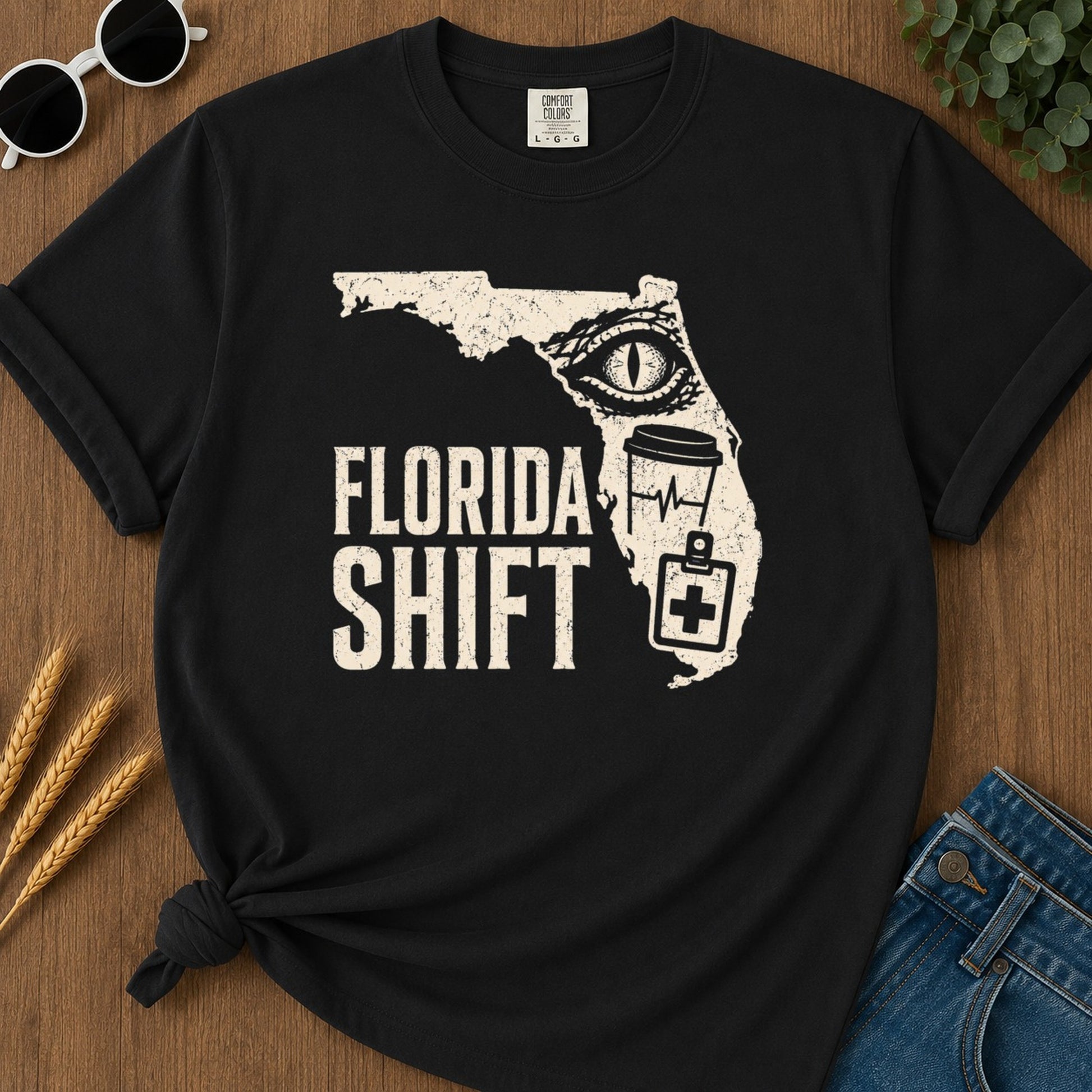 Florida Shift T-shirt - Black Mockup