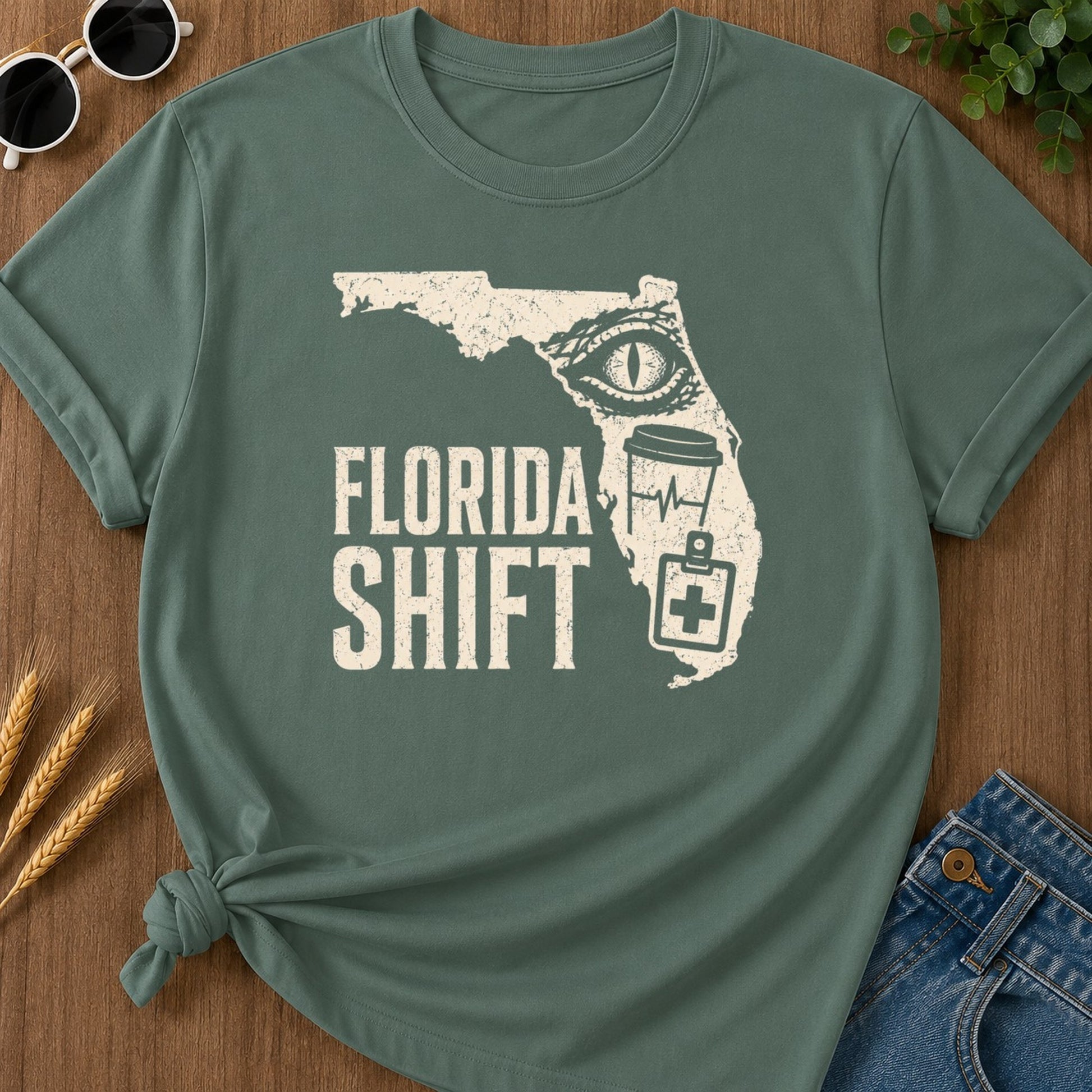 Florida Shift T-shirt - Blue Spruce Mockup