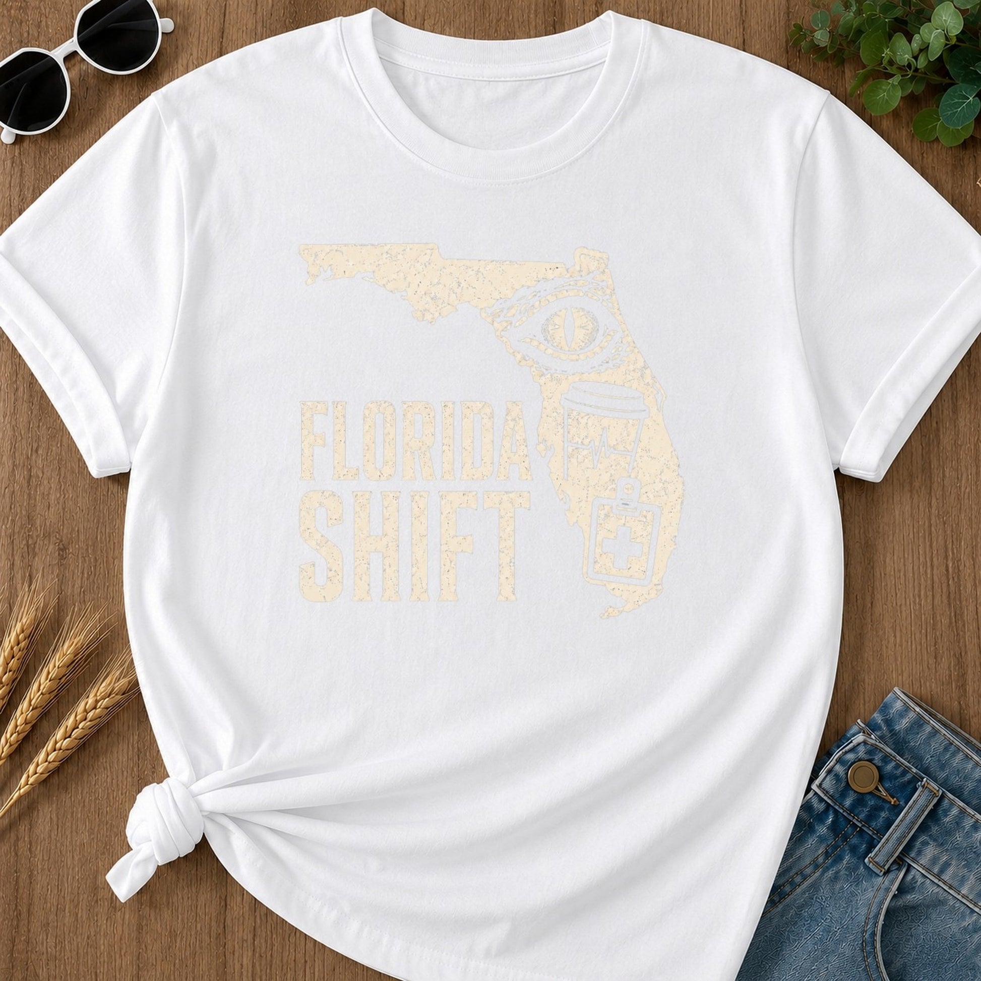 Florida Shift T-shirt - White Mockup