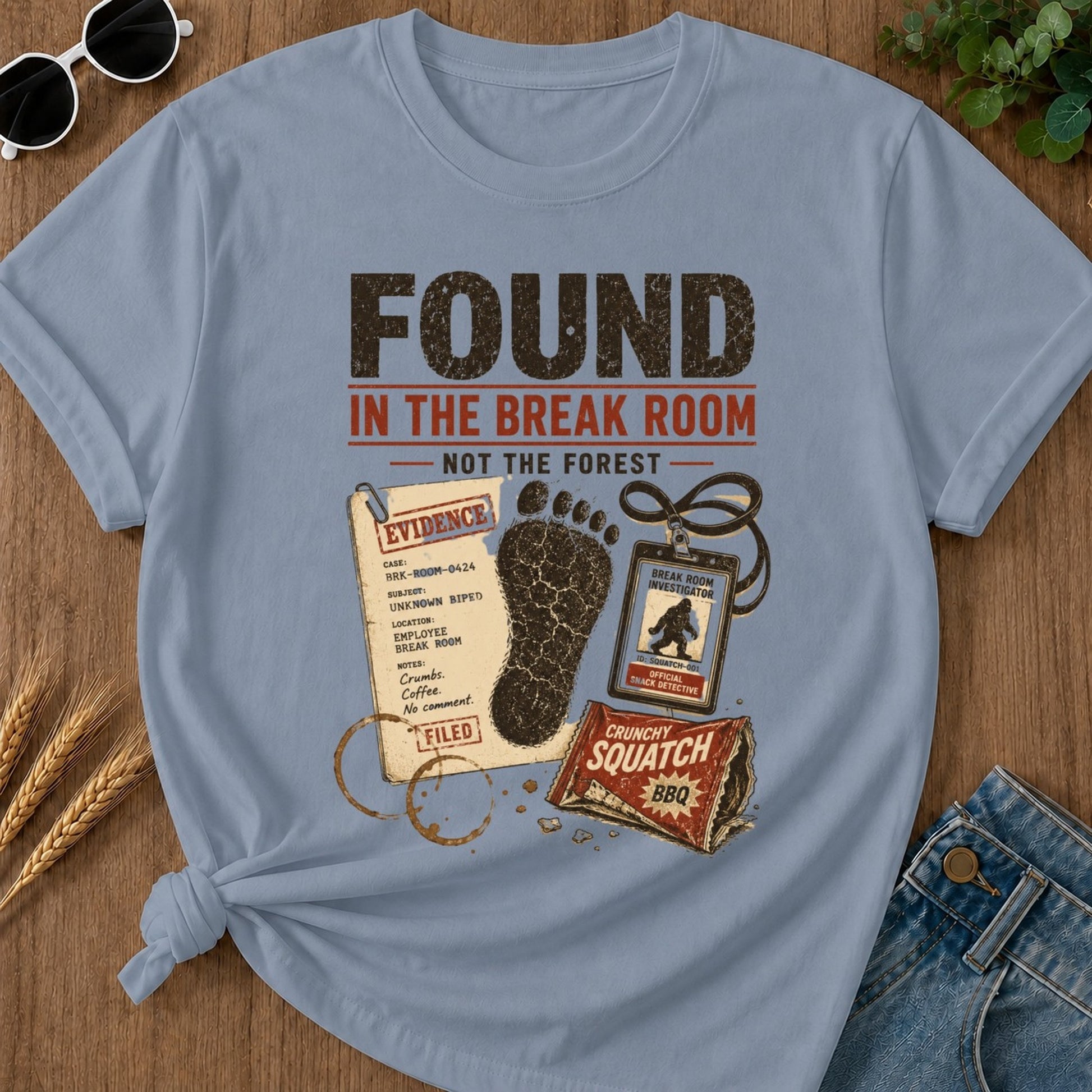 Found Break Room T-shirt - Blue Jean Mockup