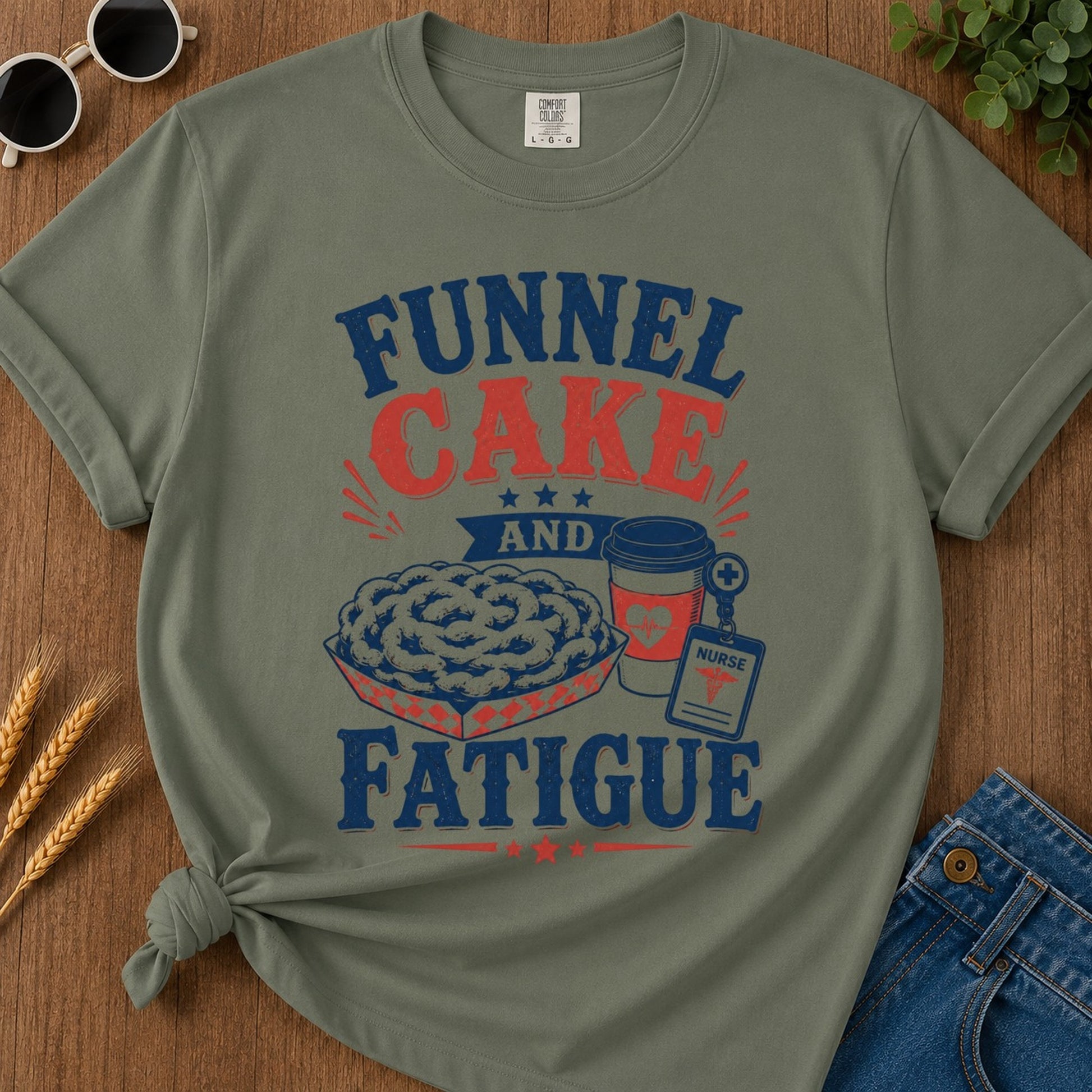 Funnel Cake Fatigue T-shirt - Moss Mockup