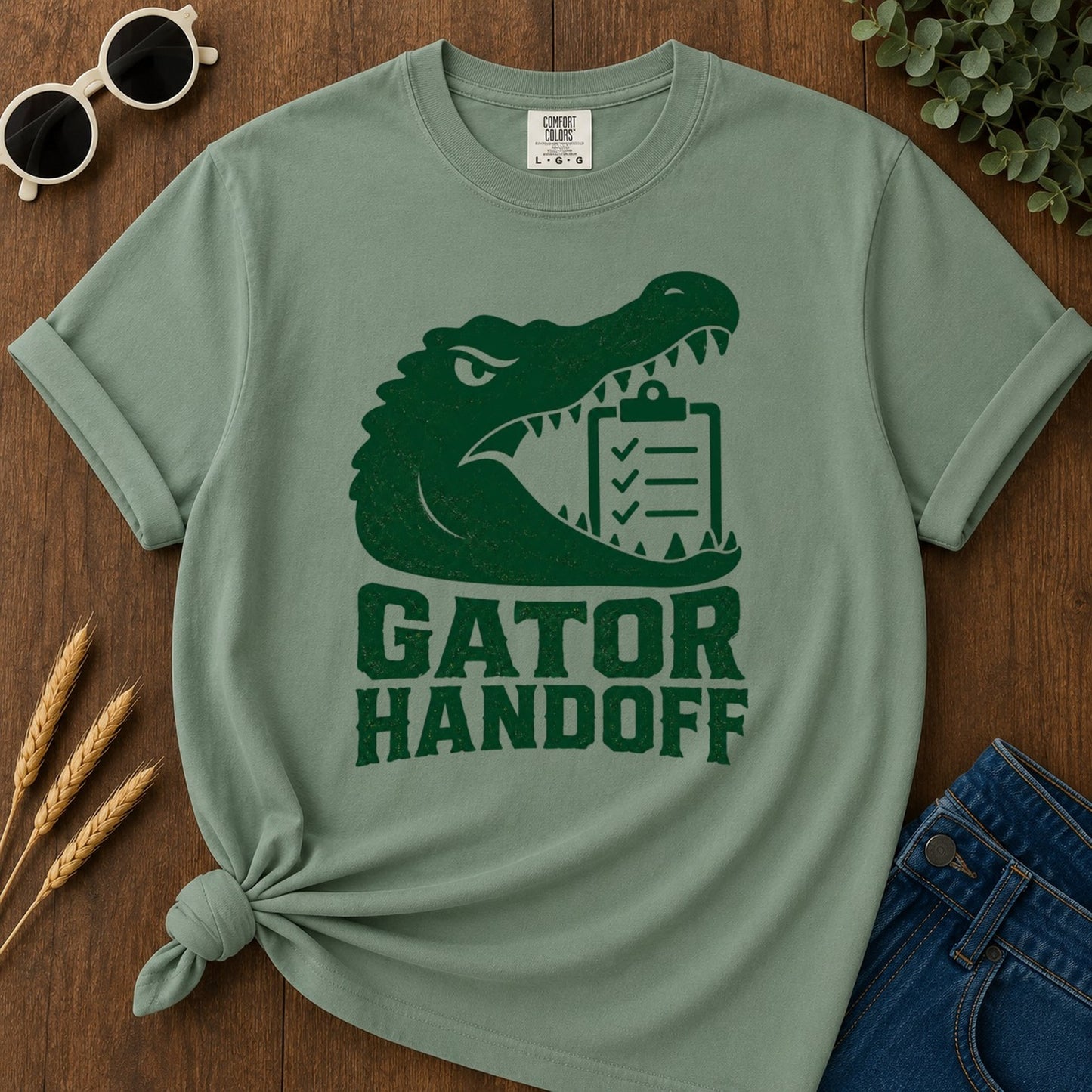 Gator Handoff T-shirt - Light Green Mockup