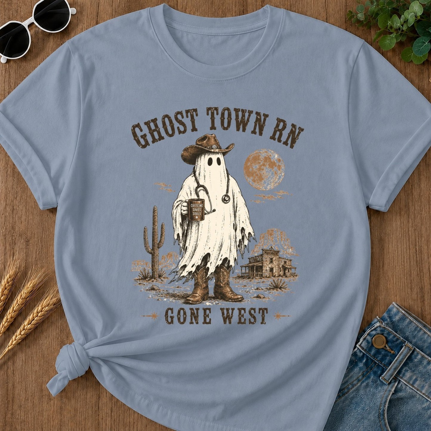 Ghost Town Rn T-shirt - Blue Jean Mockup