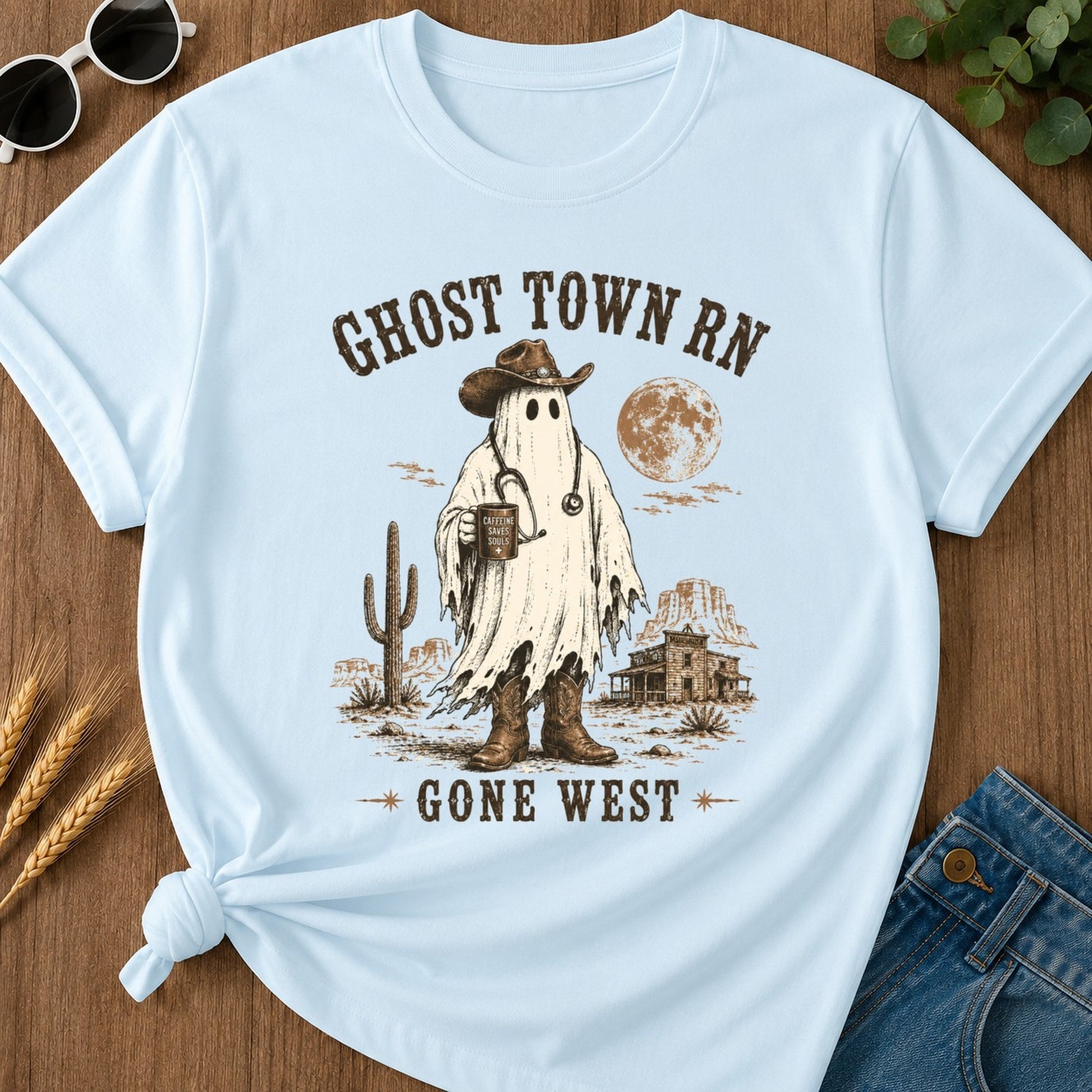 Ghost Town Rn T-shirt - Chambray Mockup