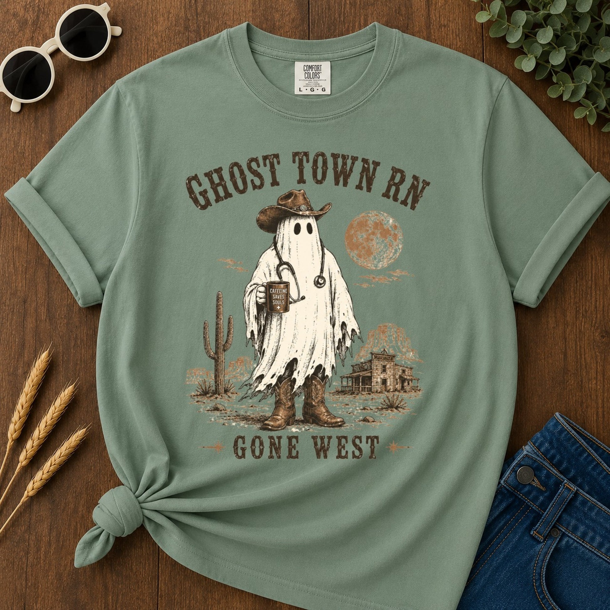 Ghost Town Rn T-shirt - Light Green Mockup