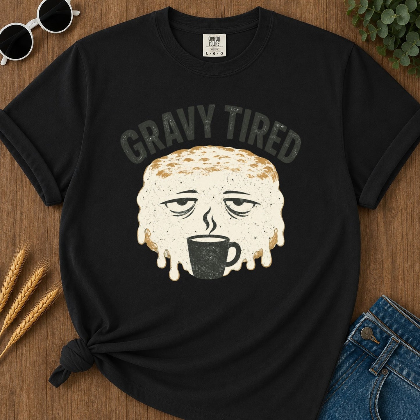 Gravy Tired T-shirt - Black Mockup