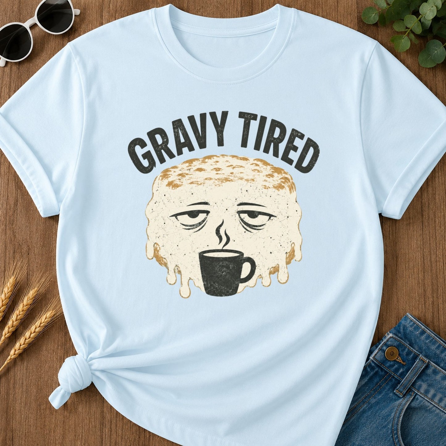 Gravy Tired T-shirt - Chambray Mockup