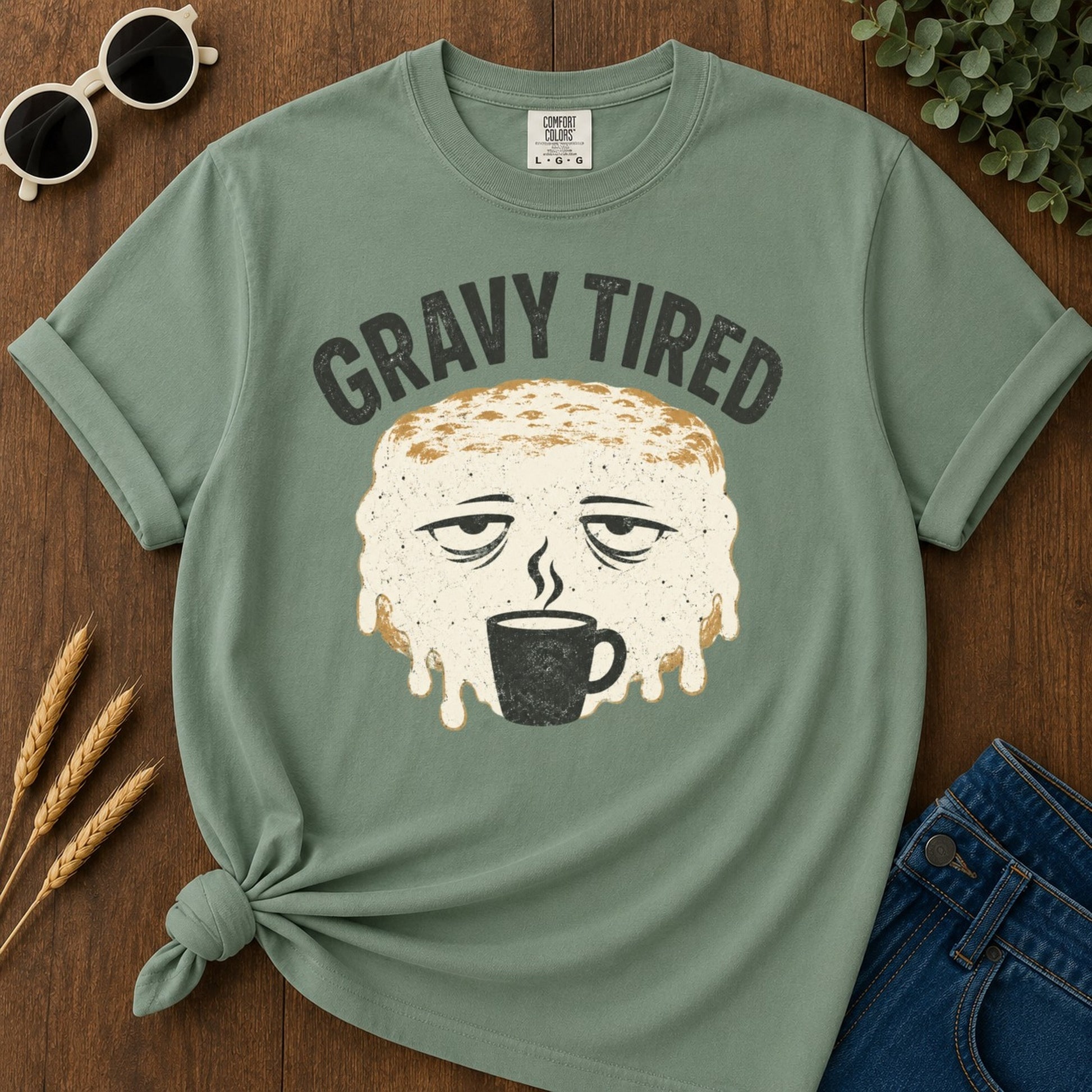 Gravy Tired T-shirt - Light Green Mockup