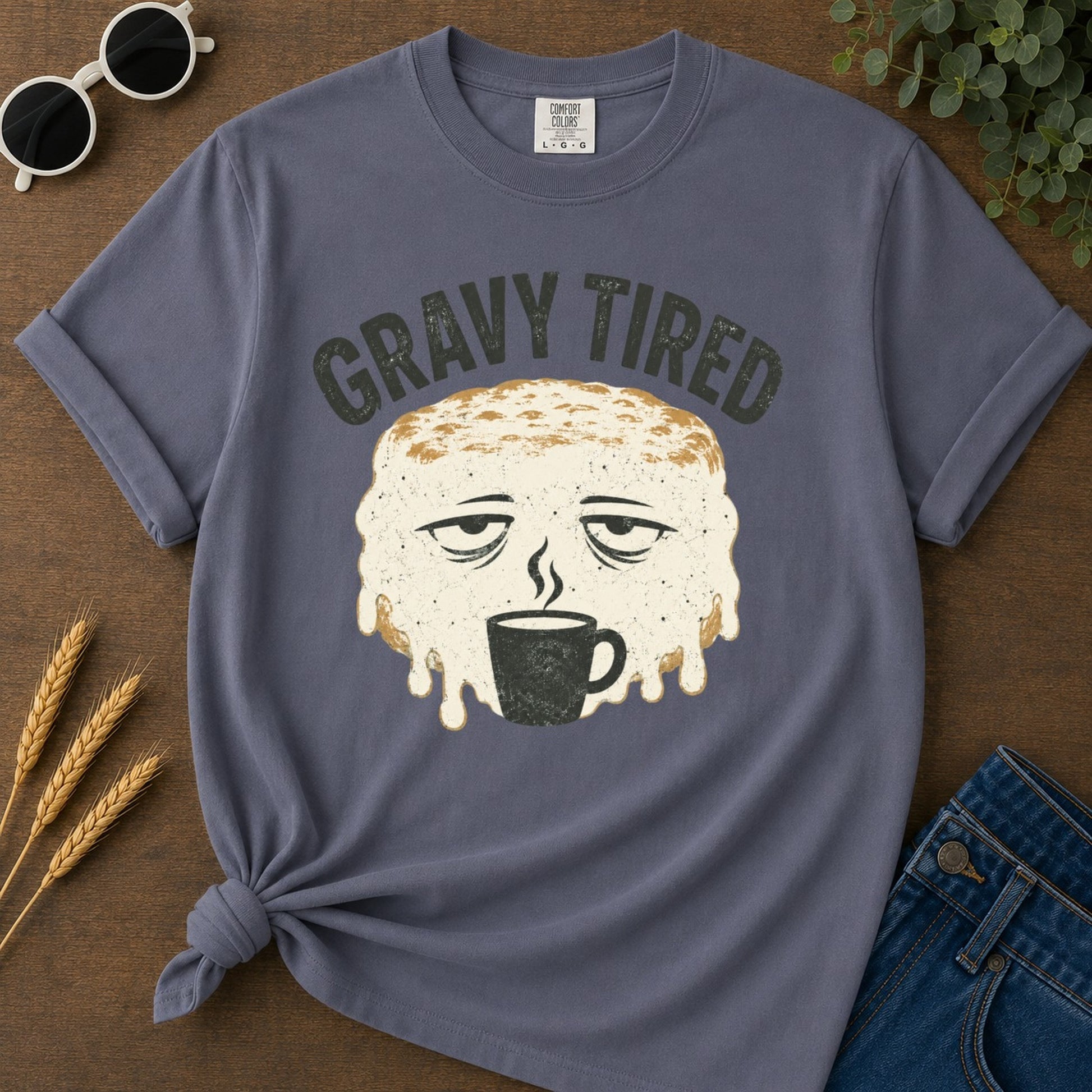 Gravy Tired T-shirt - Navy Mockup