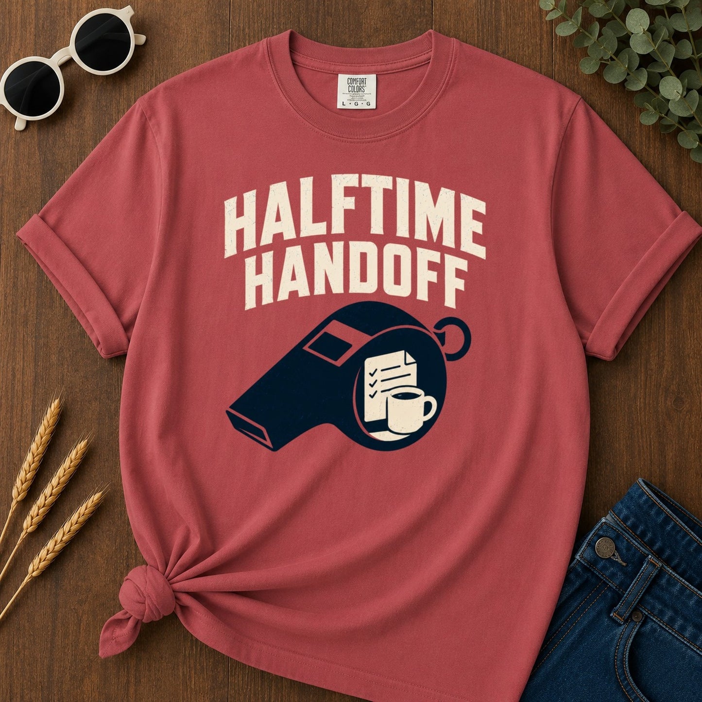 Halftime Handoff T-shirt - Crimson Mockup
