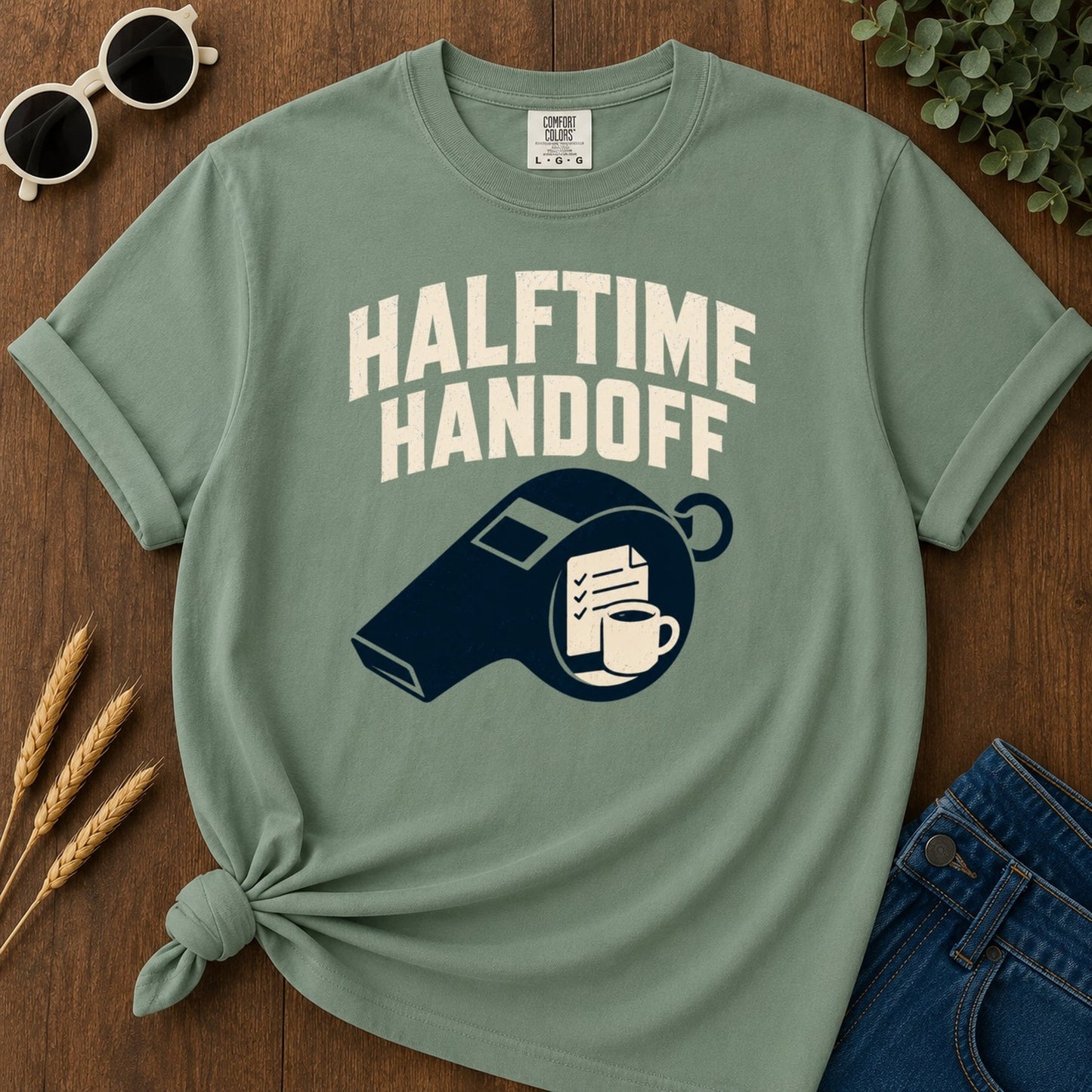 Halftime Handoff T-shirt - Light Green Mockup