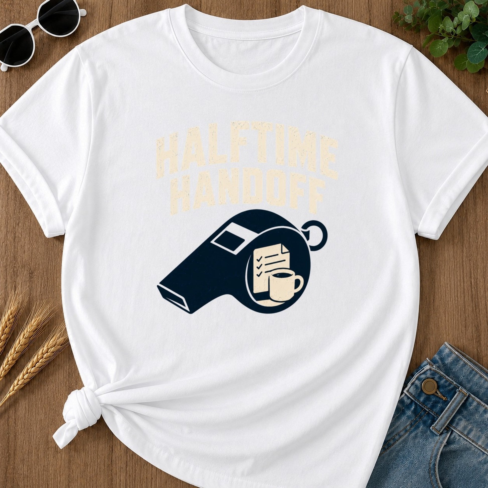 Halftime Handoff T-shirt - White Mockup
