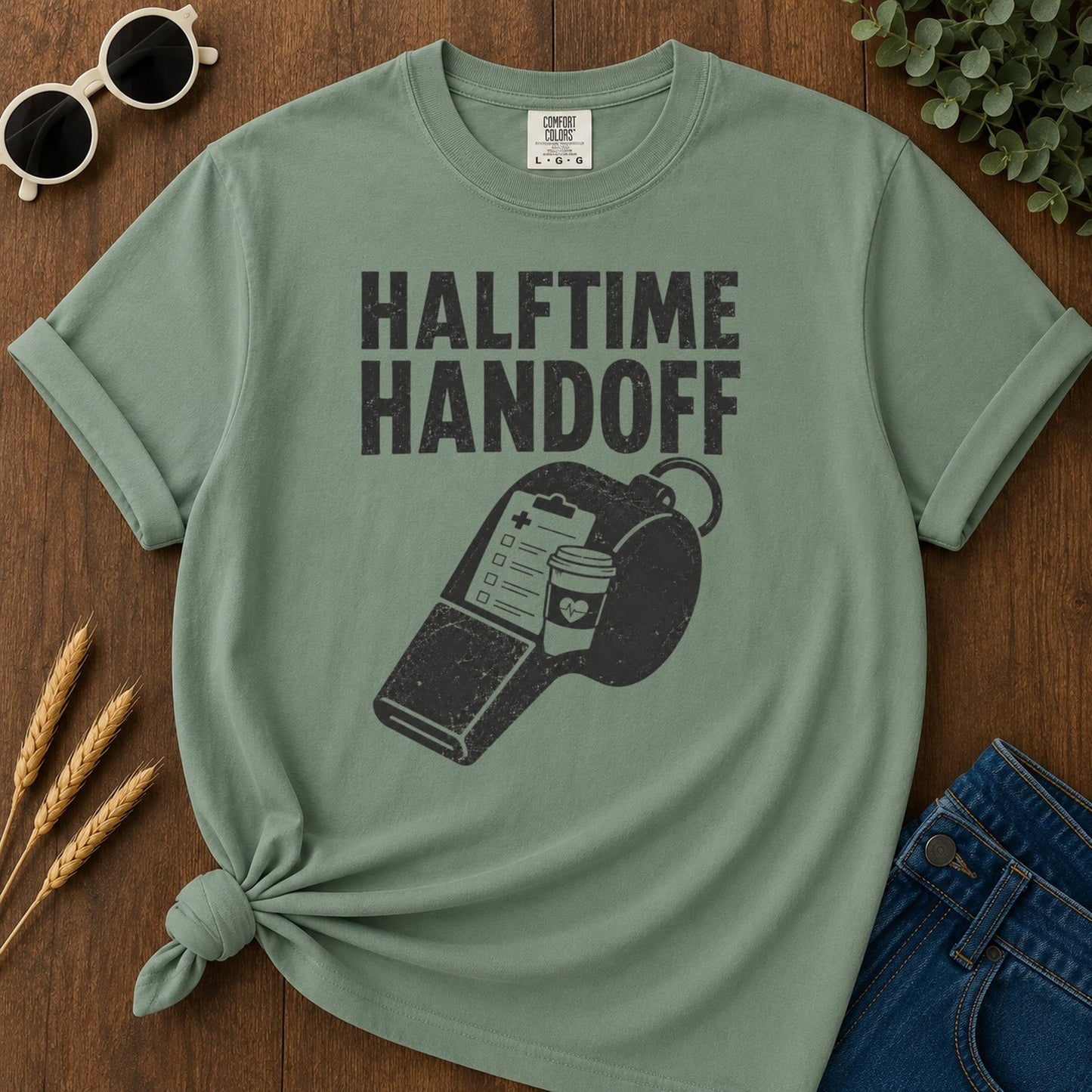 Halftime Handoff Variant T-shirt - Light Green Mockup