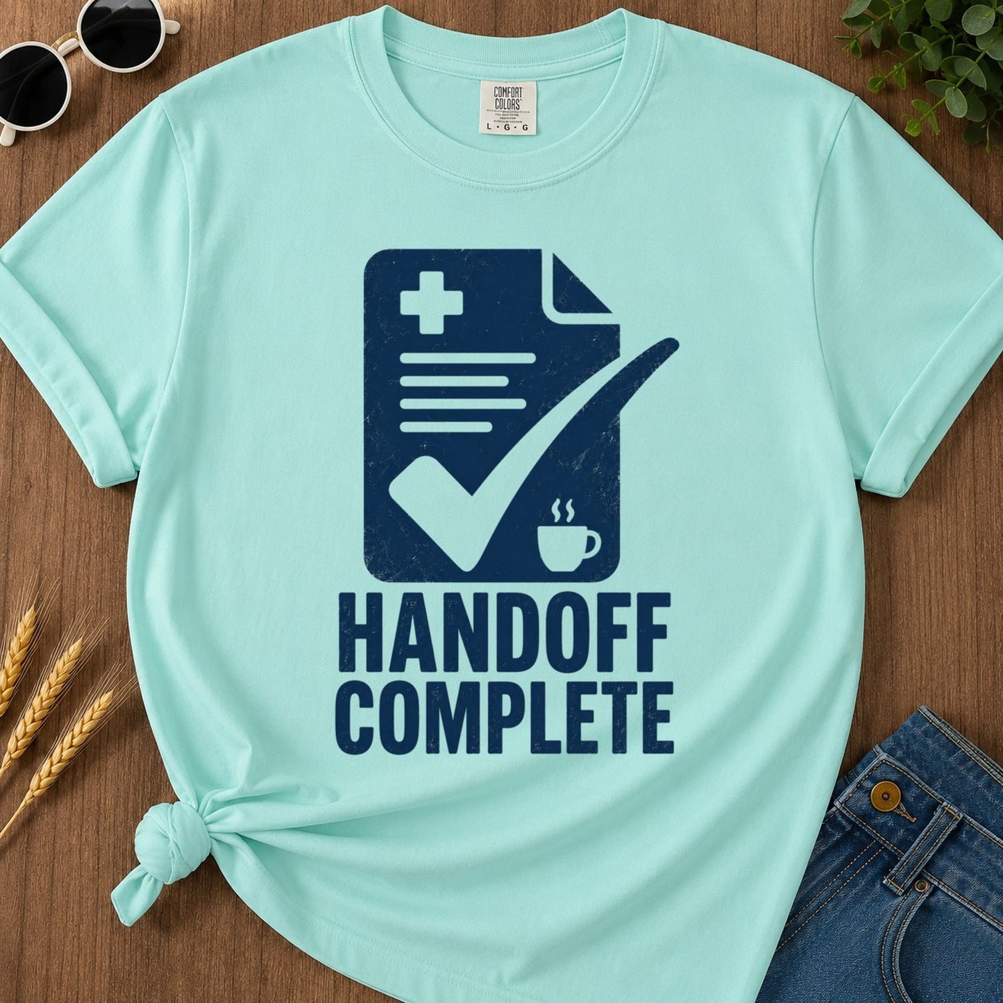 Handoff Complete T-shirt - Chalky Mint Mockup