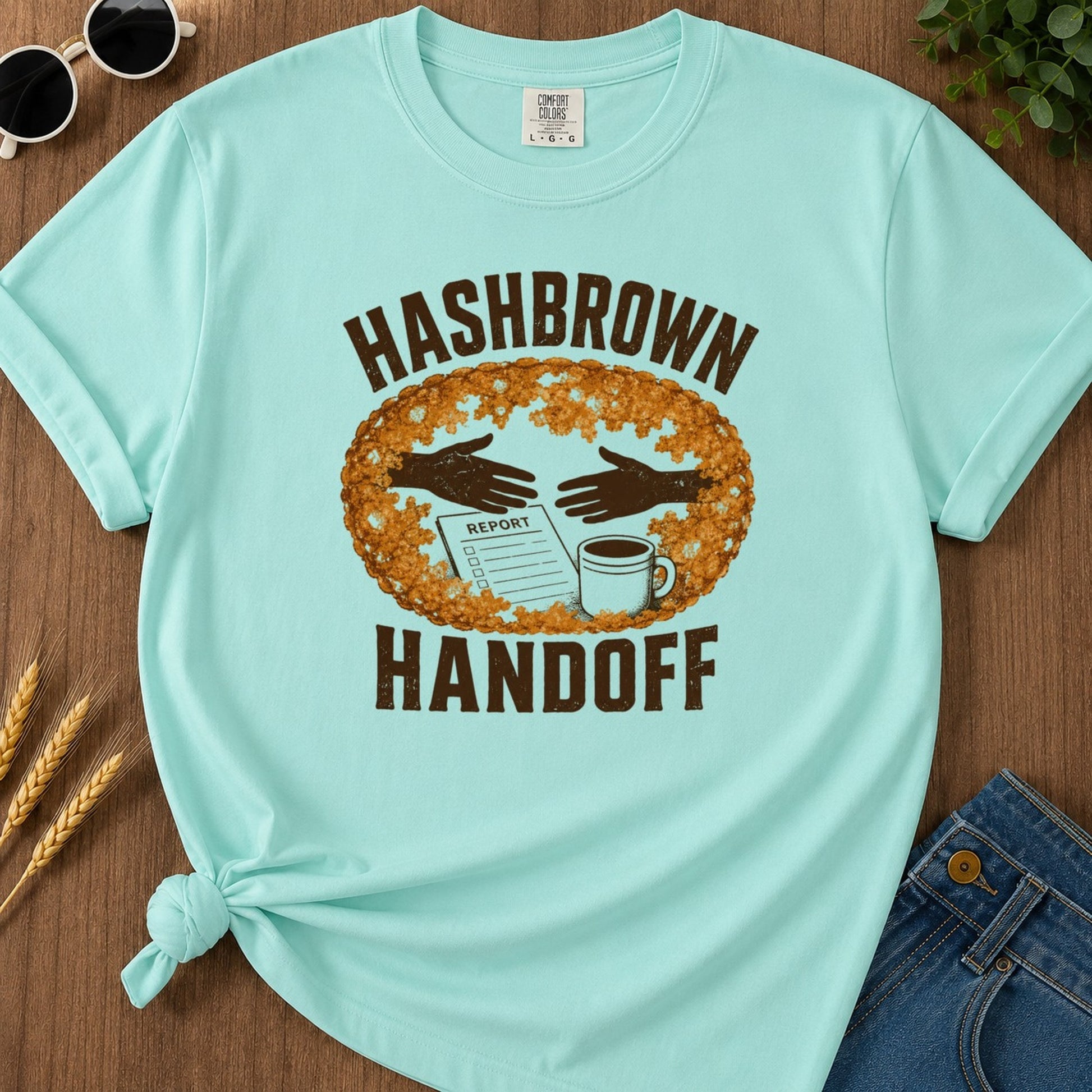 Hashbrown Handoff T-shirt - Chalky Mint Mockup