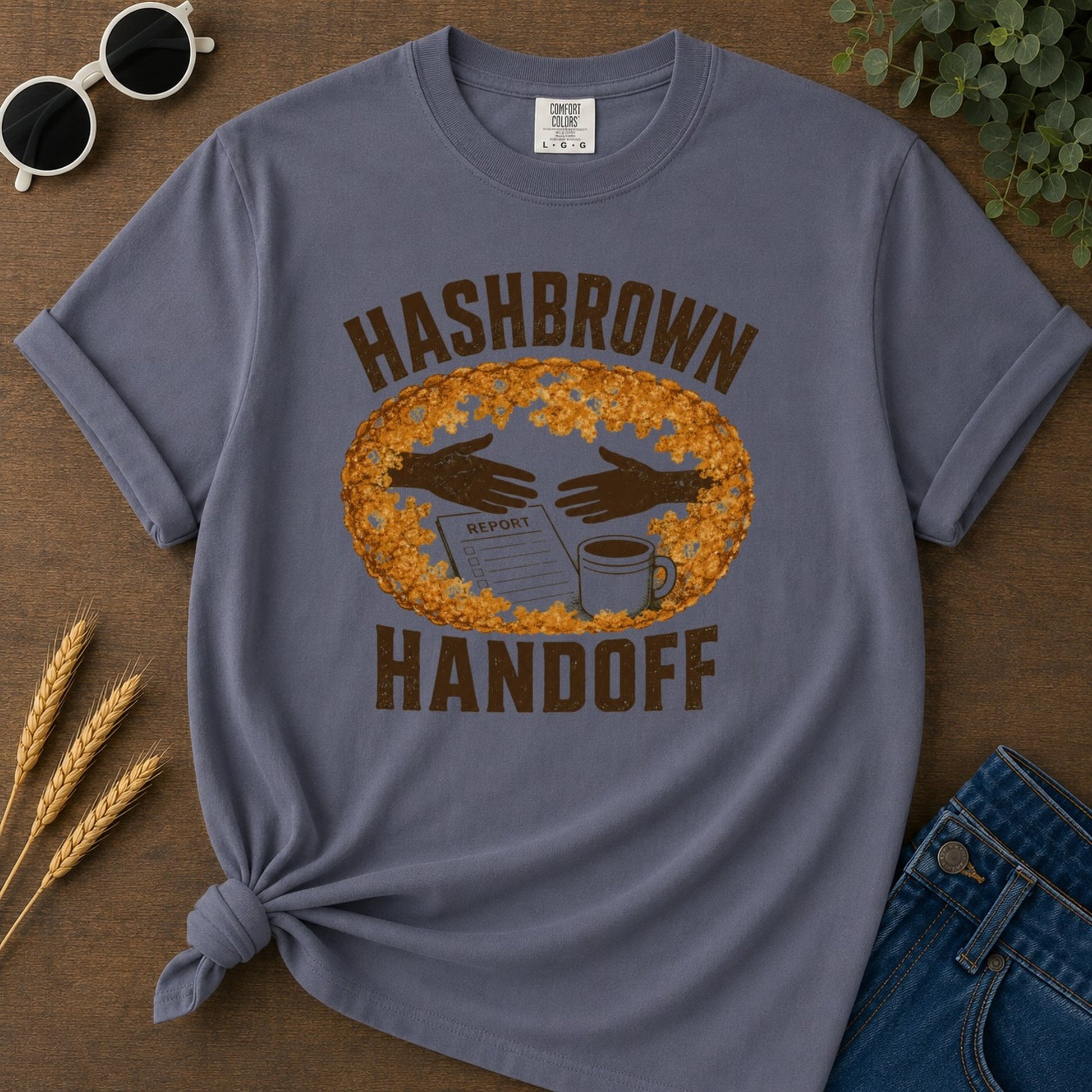 Hashbrown Handoff T-shirt - Navy Mockup