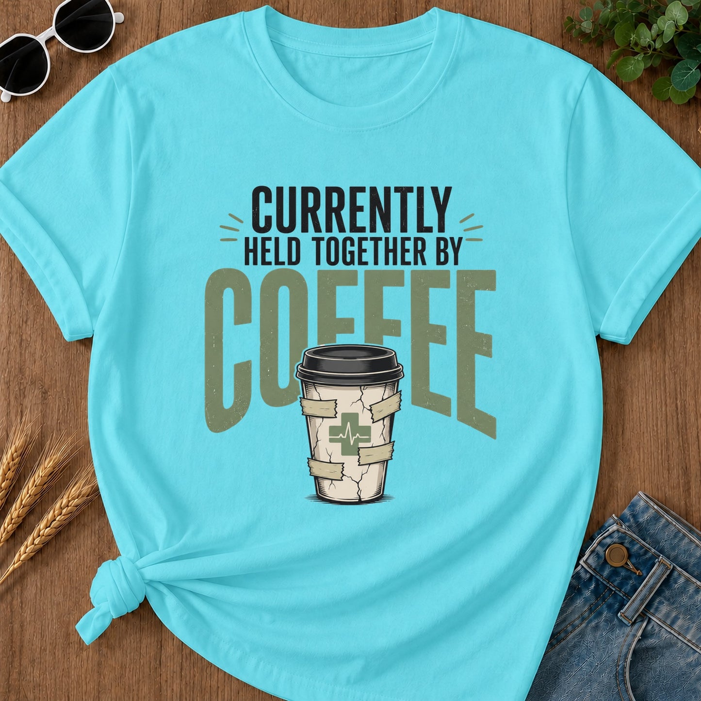 Held Together By Coffee T-Shirt - Lagoon Blue
