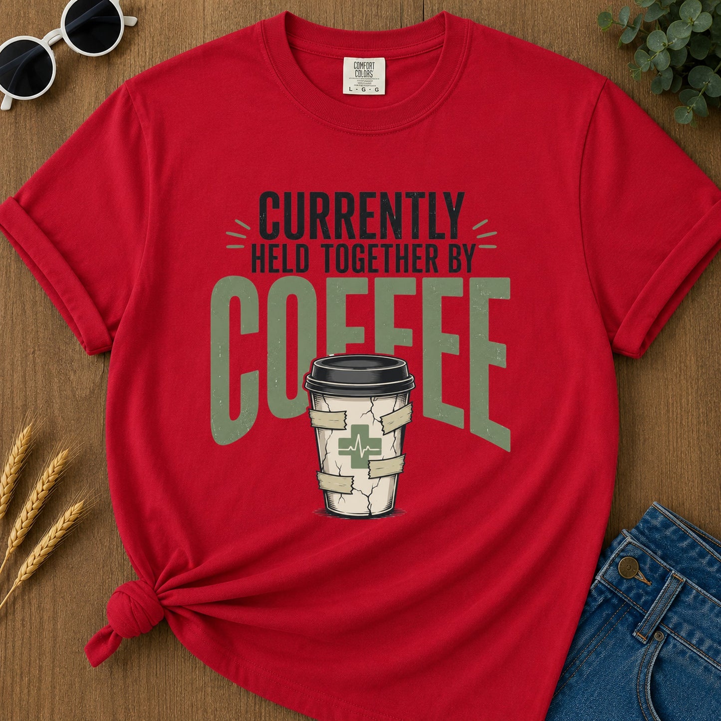Held Together By Coffee T-Shirt - Red