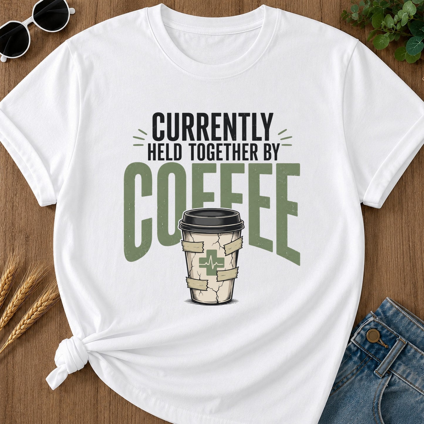 Held Together By Coffee T-Shirt - White