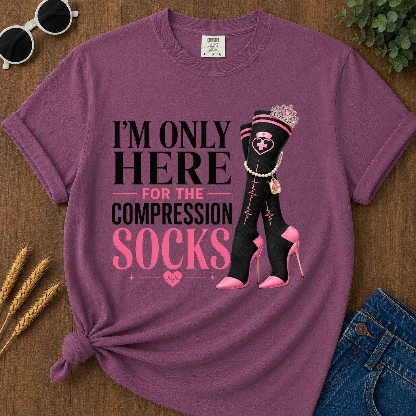 Here For Compression Socks T-Shirt - Berry