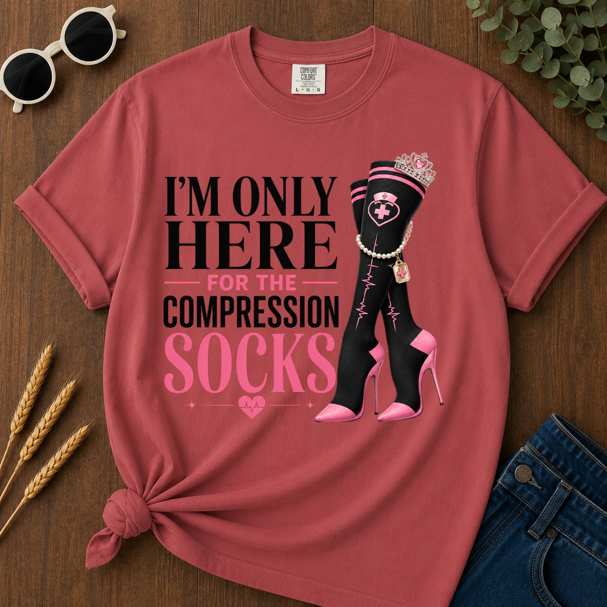Here For Compression Socks T-Shirt - Crimson