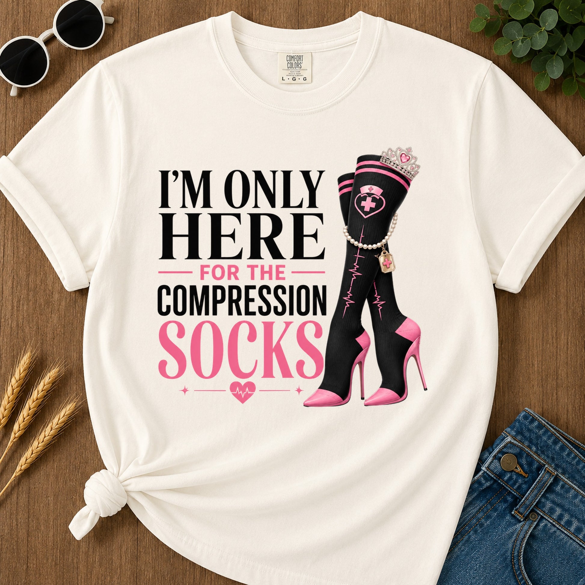 Here For Compression Socks T-Shirt - Ivory