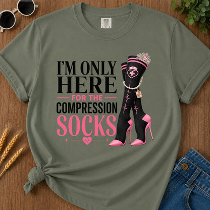 Here For Compression Socks T-Shirt - Moss