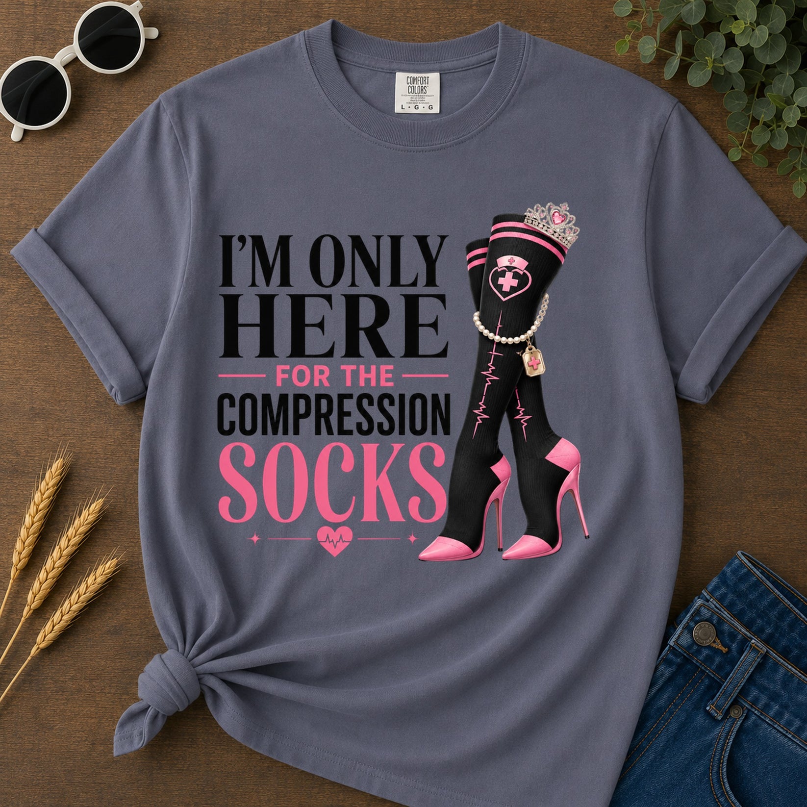 Here For Compression Socks T-Shirt - Navy