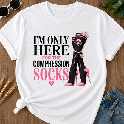 Here For Compression Socks T-Shirt - White