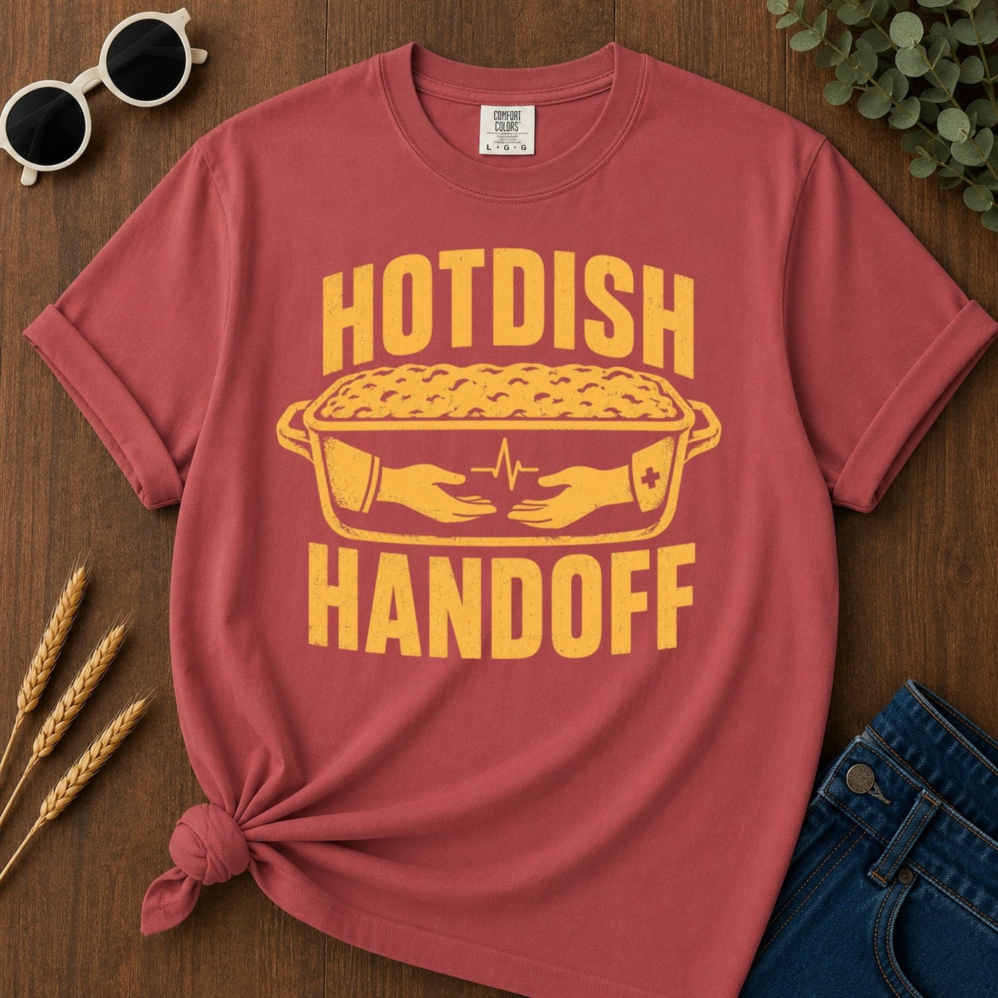Hotdish Handoff 2 T-shirt - Crimson Mockup