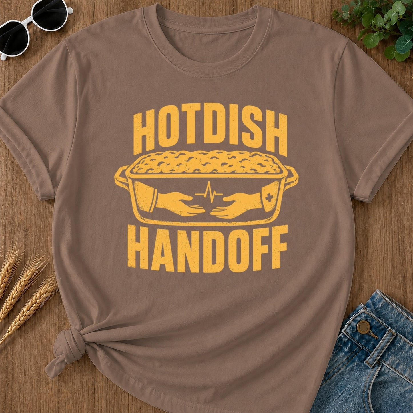 Hotdish Handoff 2 T-shirt - Espresso Mockup