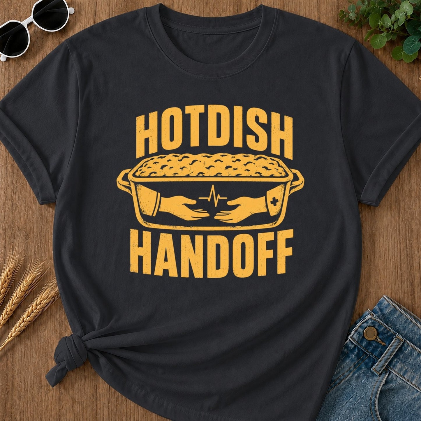 Hotdish Handoff 2 T-shirt - Graphite Mockup