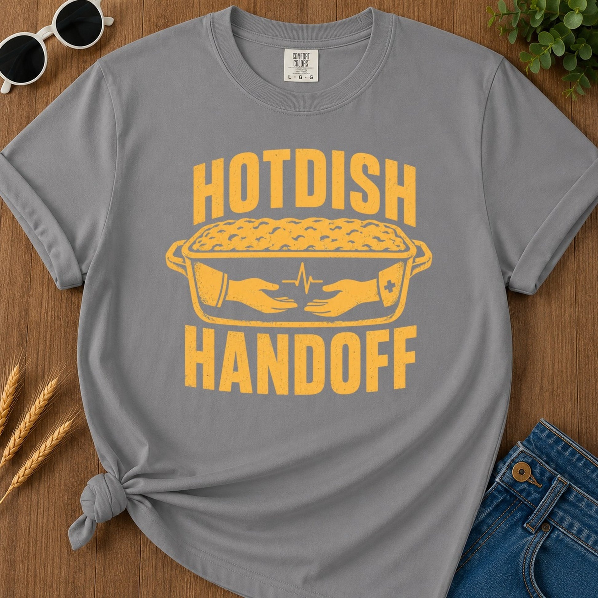 Hotdish Handoff 2 T-shirt - Grey Mockup