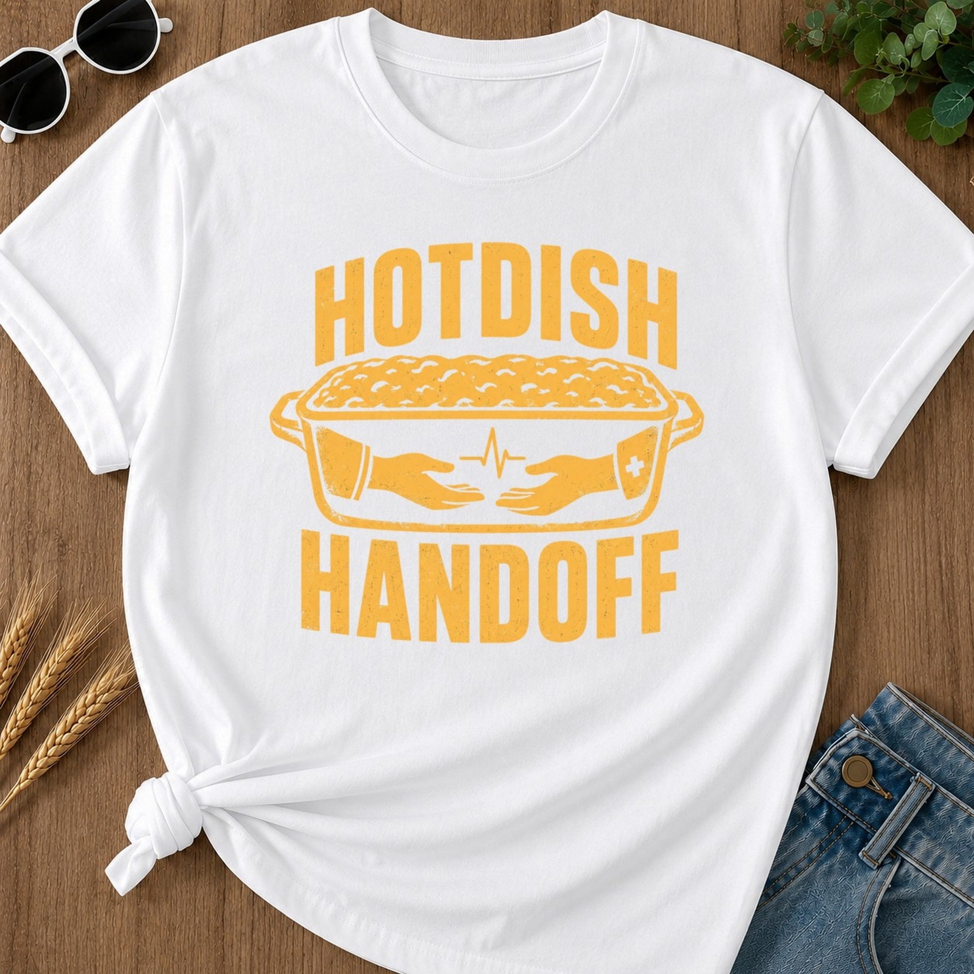 Hotdish Handoff 2 T-shirt - White Mockup