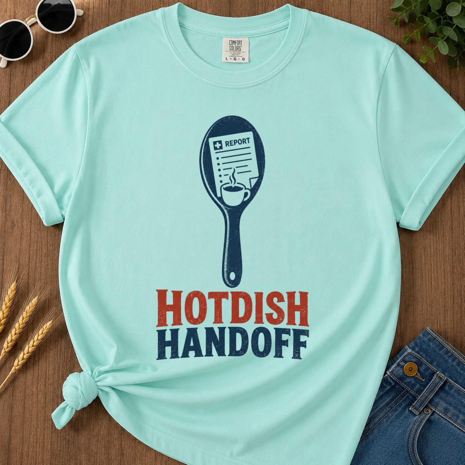 Hotdish Handoff T-shirt - Chalky Mint Mockup