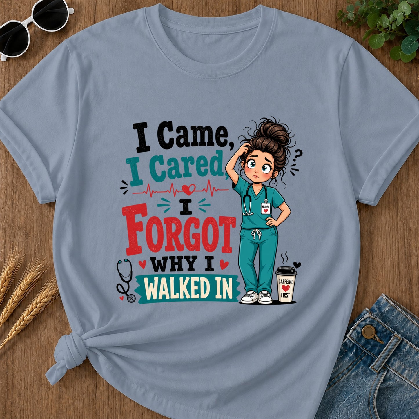 I Came I Cared T-Shirt - Blue Jean