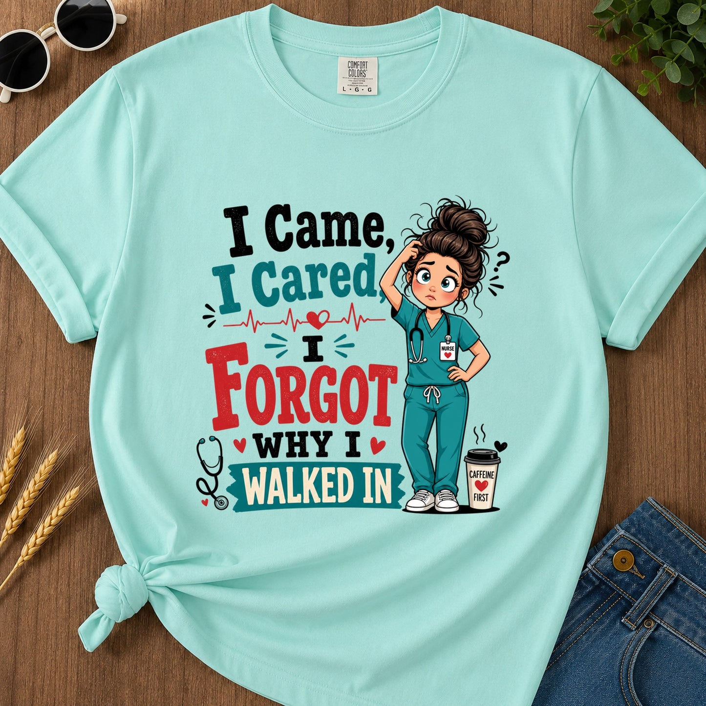 I Came I Cared T-Shirt - Chalky Mint
