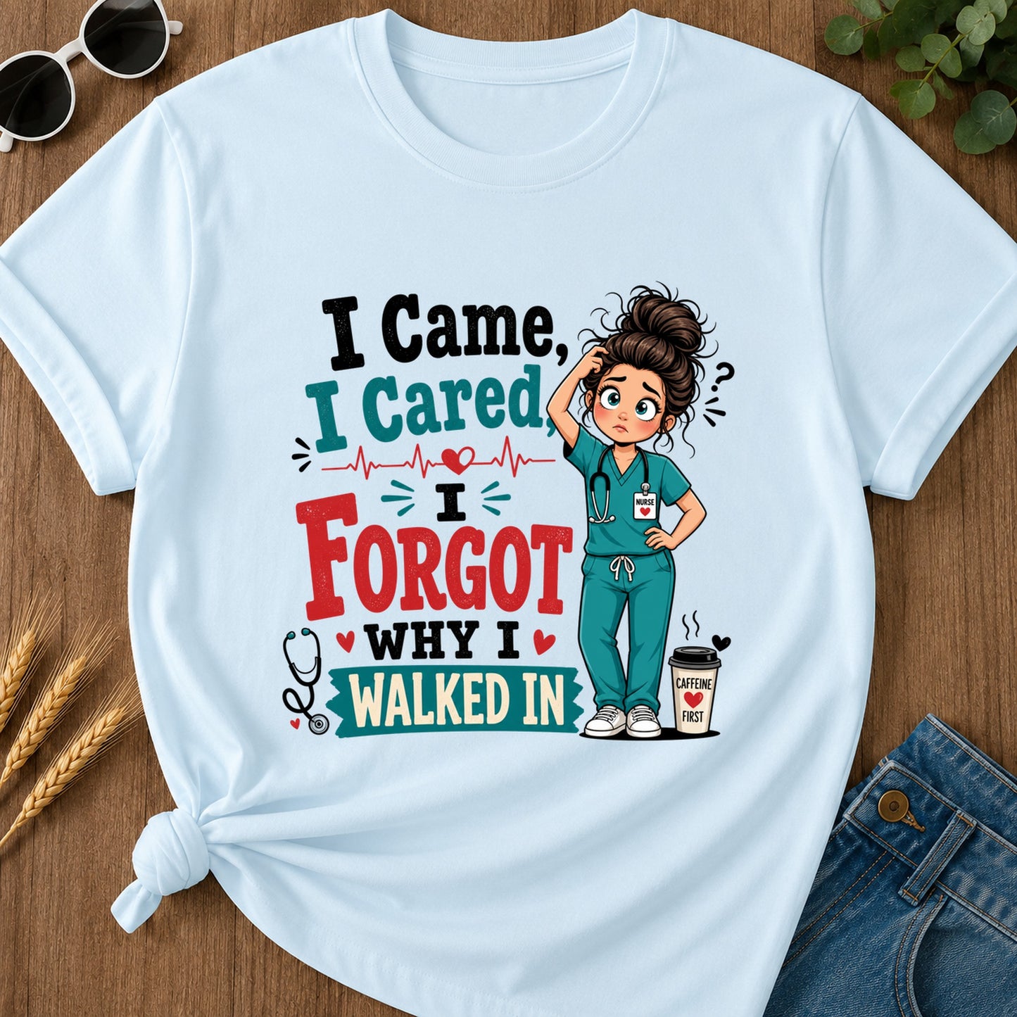 I Came I Cared T-Shirt - Chambray