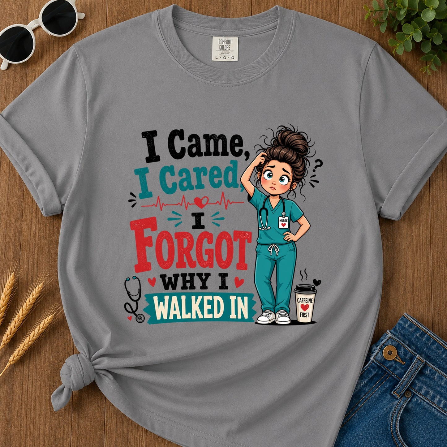 I Came I Cared T-Shirt - Grey