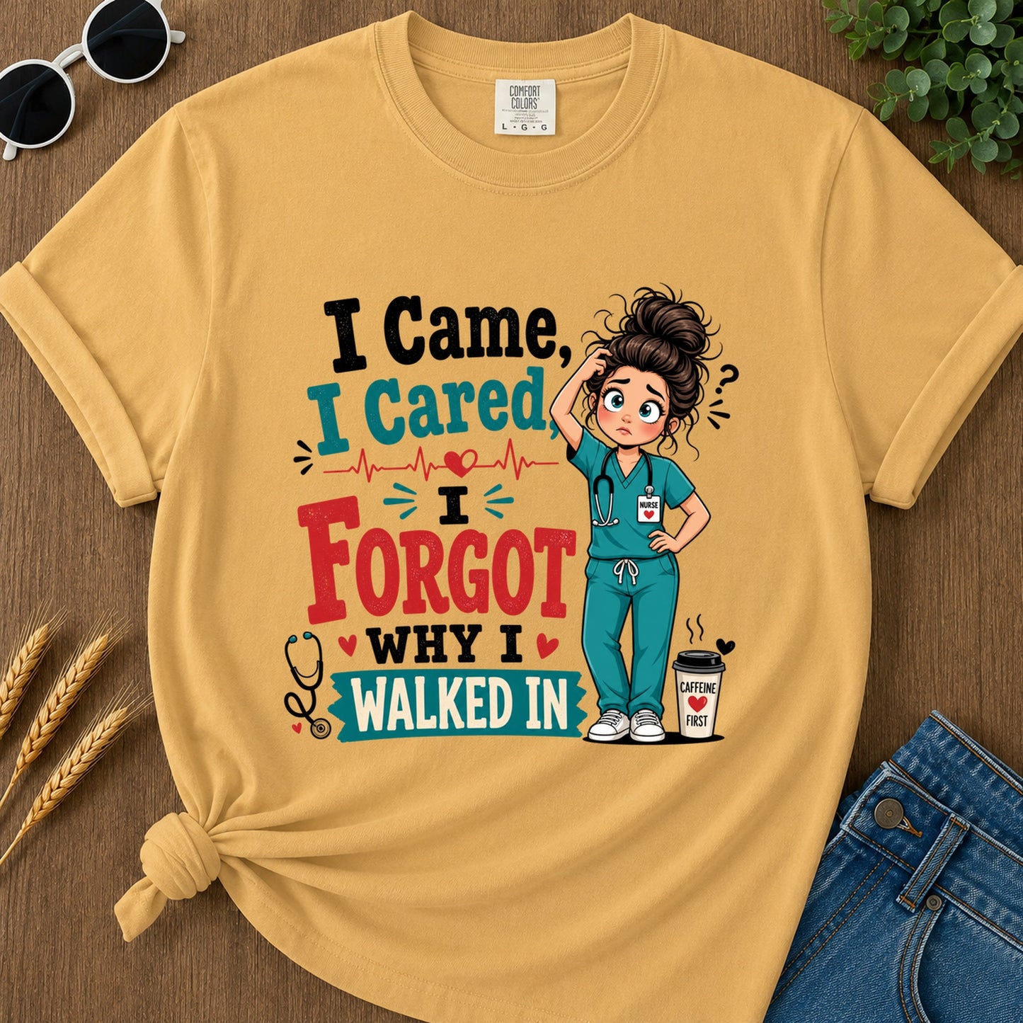 I Came I Cared T-Shirt - Mustard