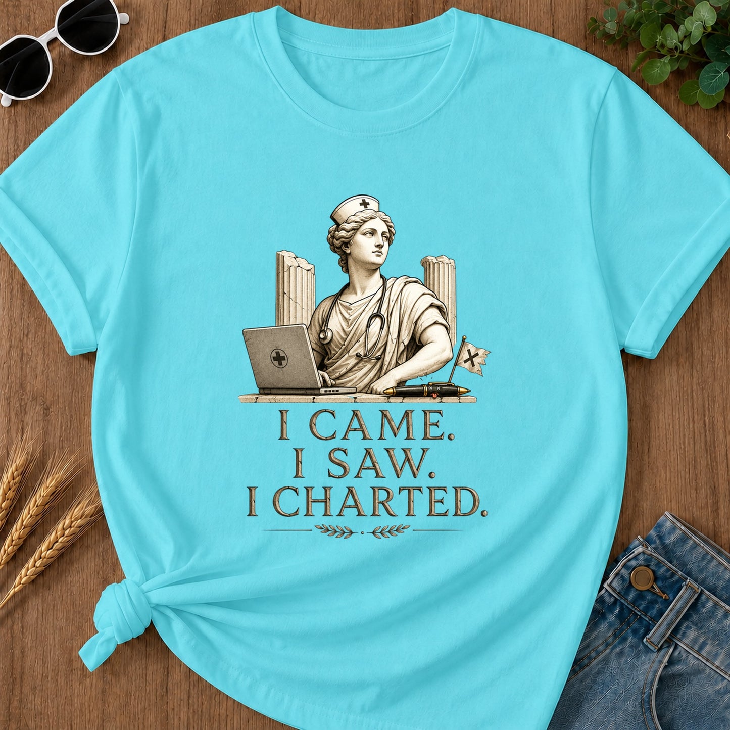 I Came I Saw I Charted T-Shirt - Lagoon Blue